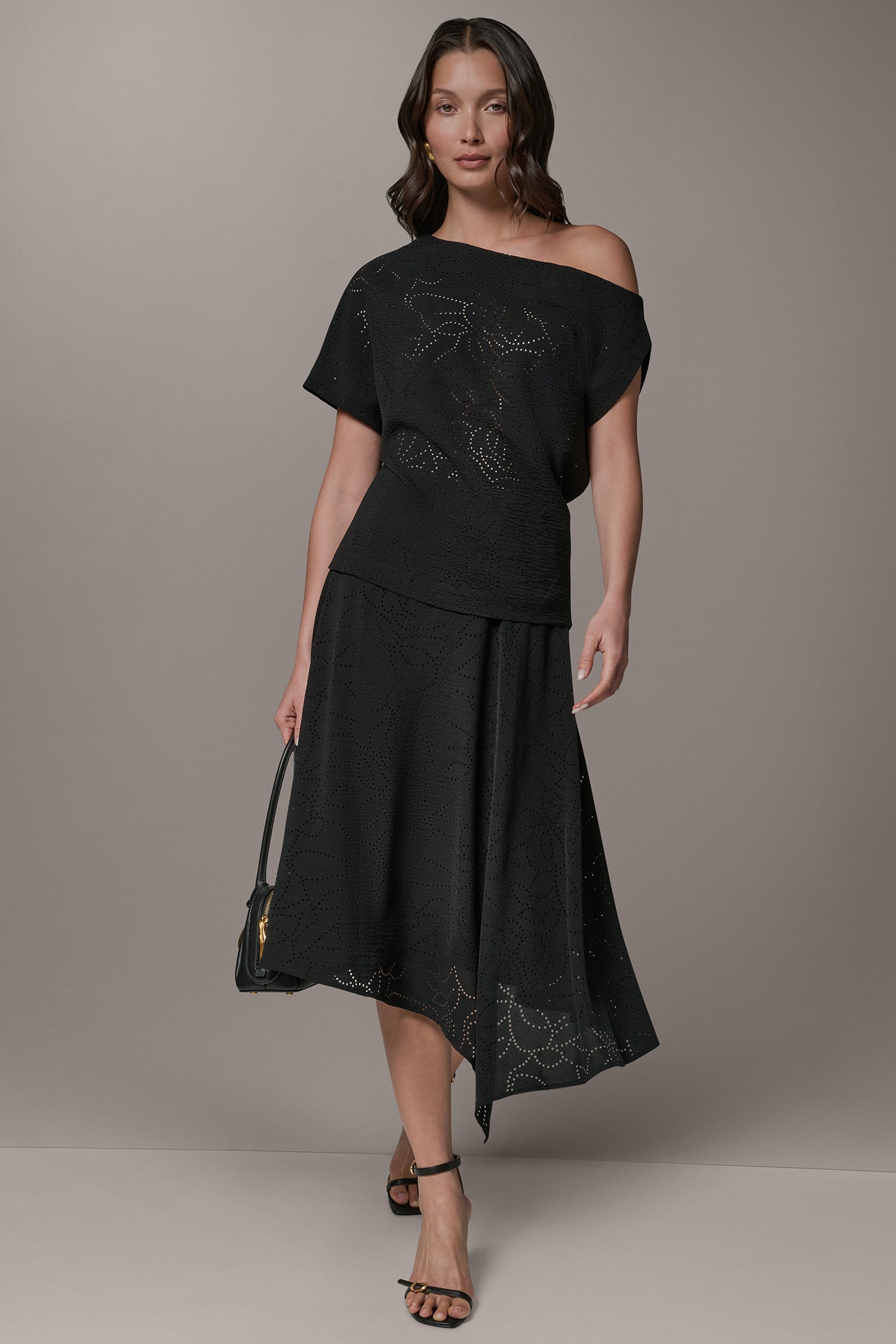 Black SLEEVELESS ASYMMETRIC LASER CUT TOP Donna Karan