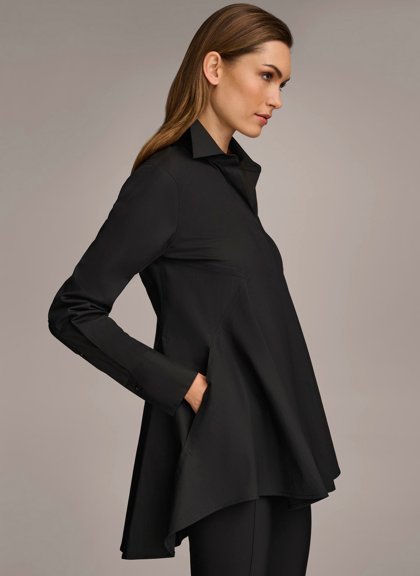 Black LONG SLEEVE A-LINE TUNIC Donna Karan