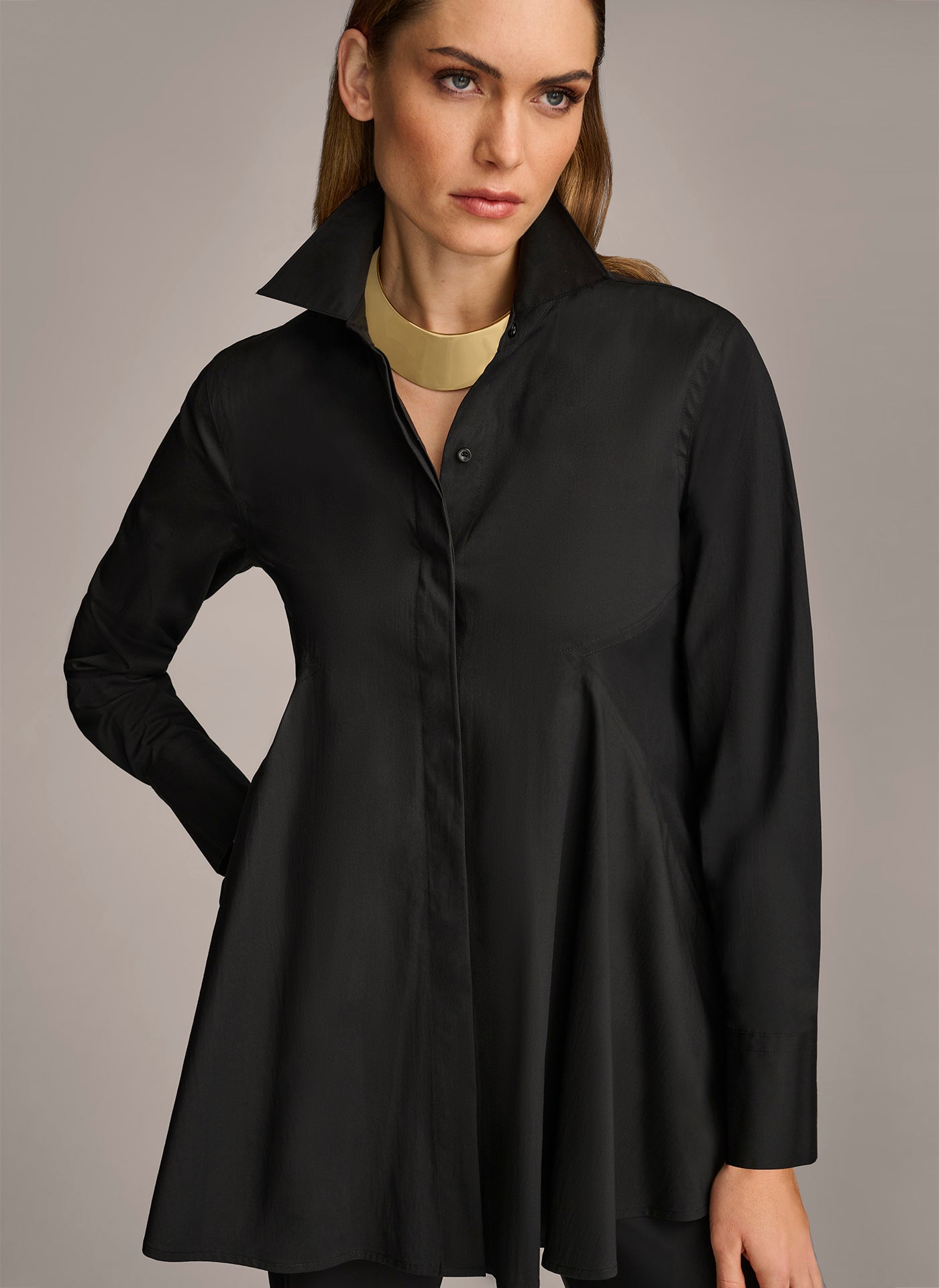 Black LONG SLEEVE A-LINE TUNIC Donna Karan