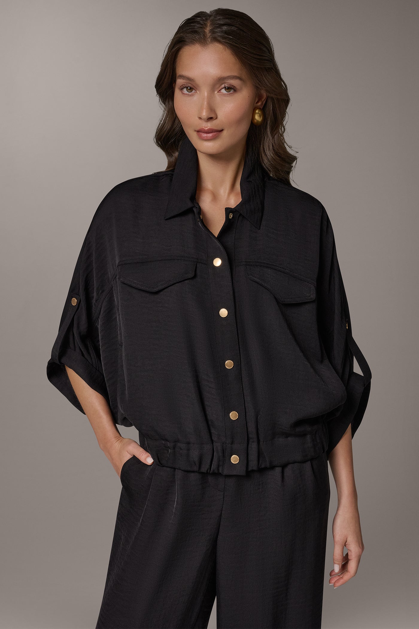 Black CINCHED HEM SHIRT Donna Karan