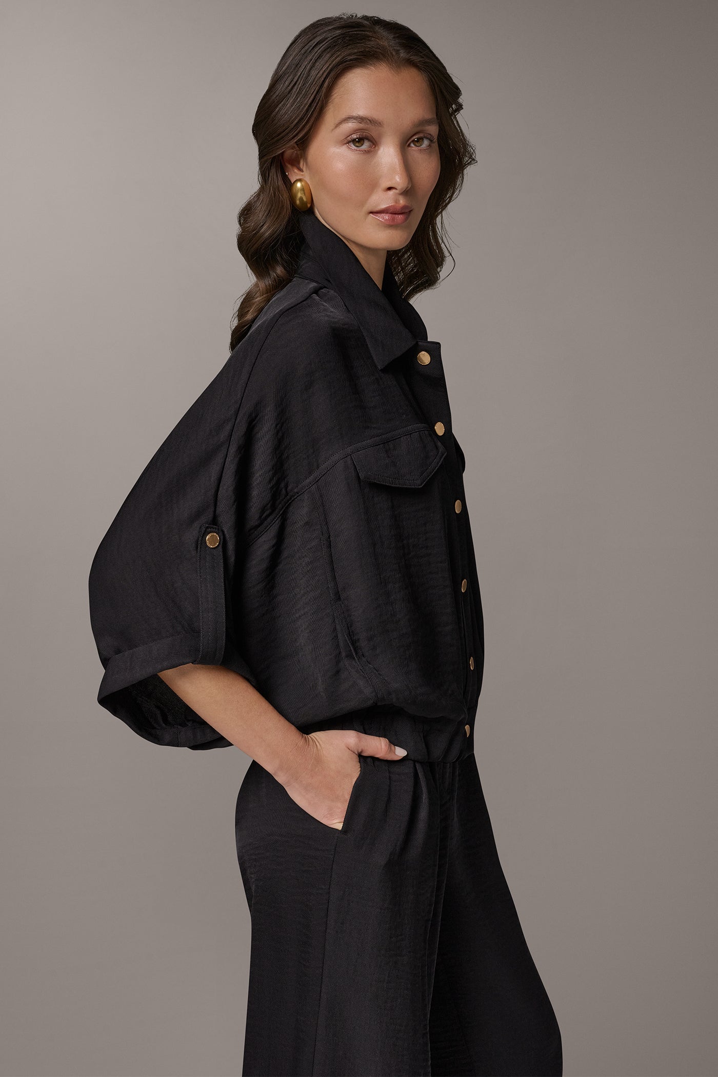 Black CINCHED HEM SHIRT Donna Karan