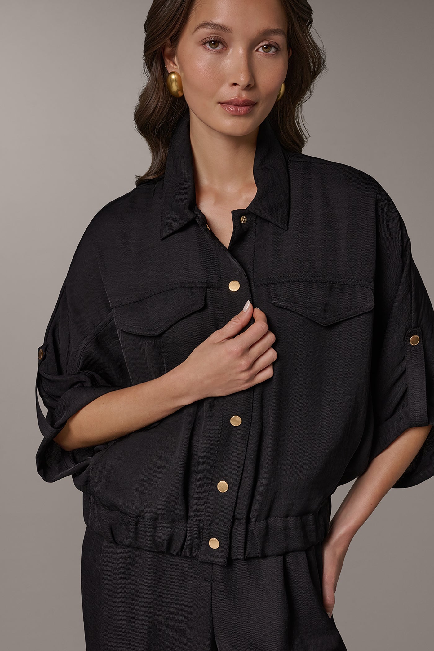 Black CINCHED HEM SHIRT Donna Karan