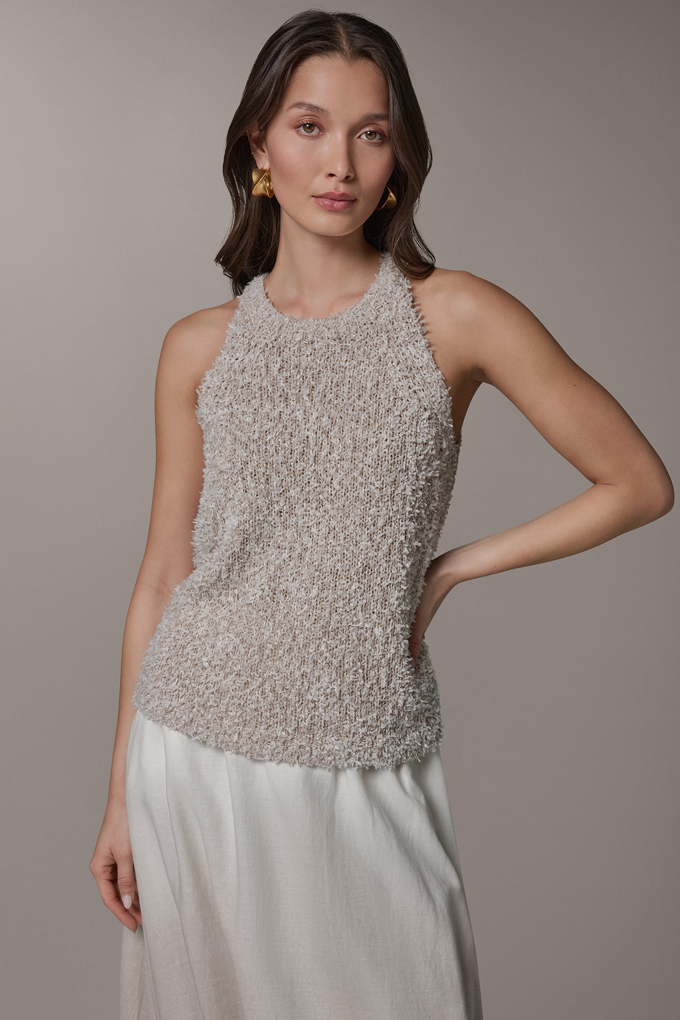 Turin Combo SLEEVELESS HALTER SWEATER TANK Donna Karan