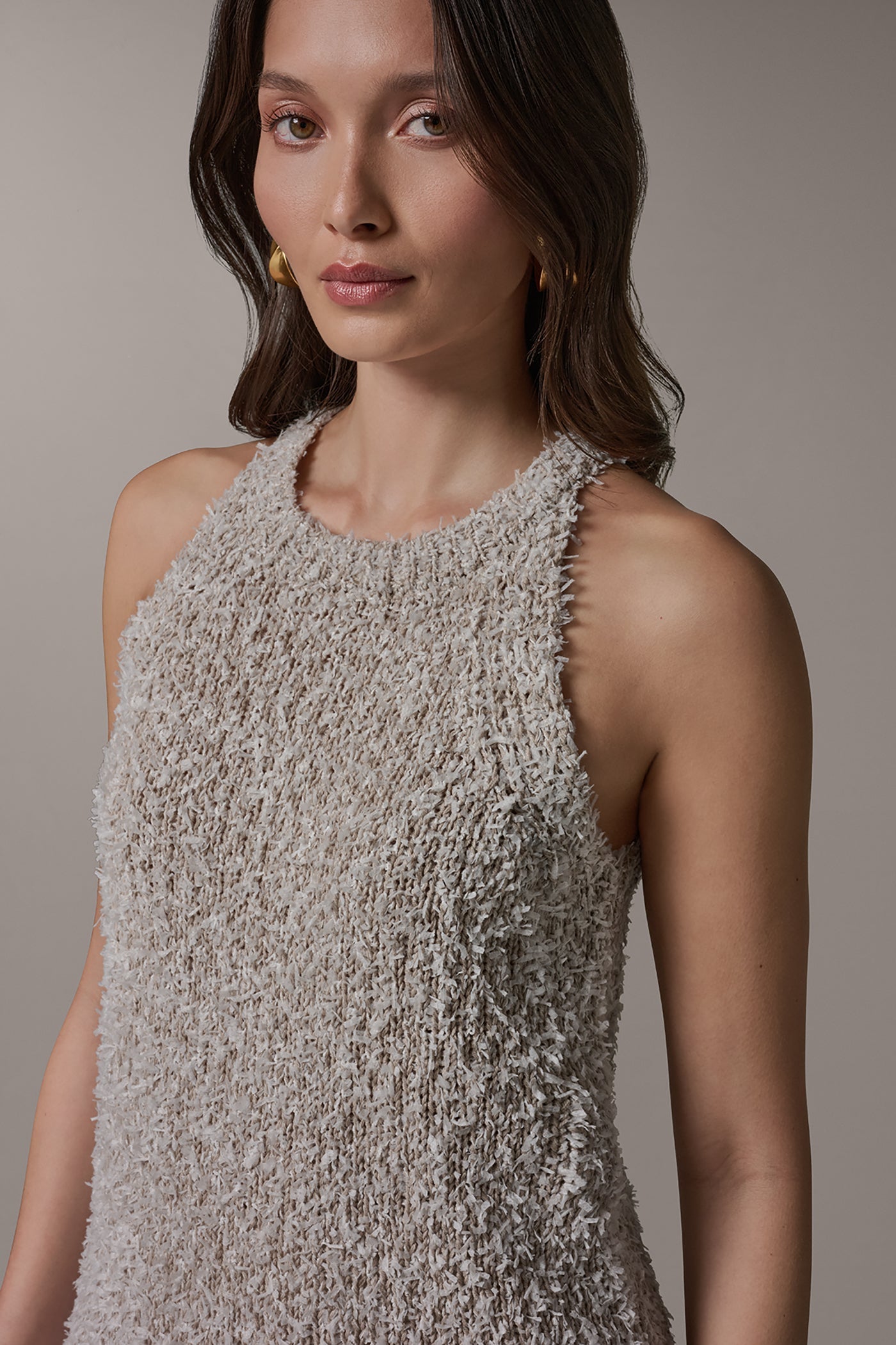 Turin Combo SLEEVELESS HALTER SWEATER TANK Donna Karan