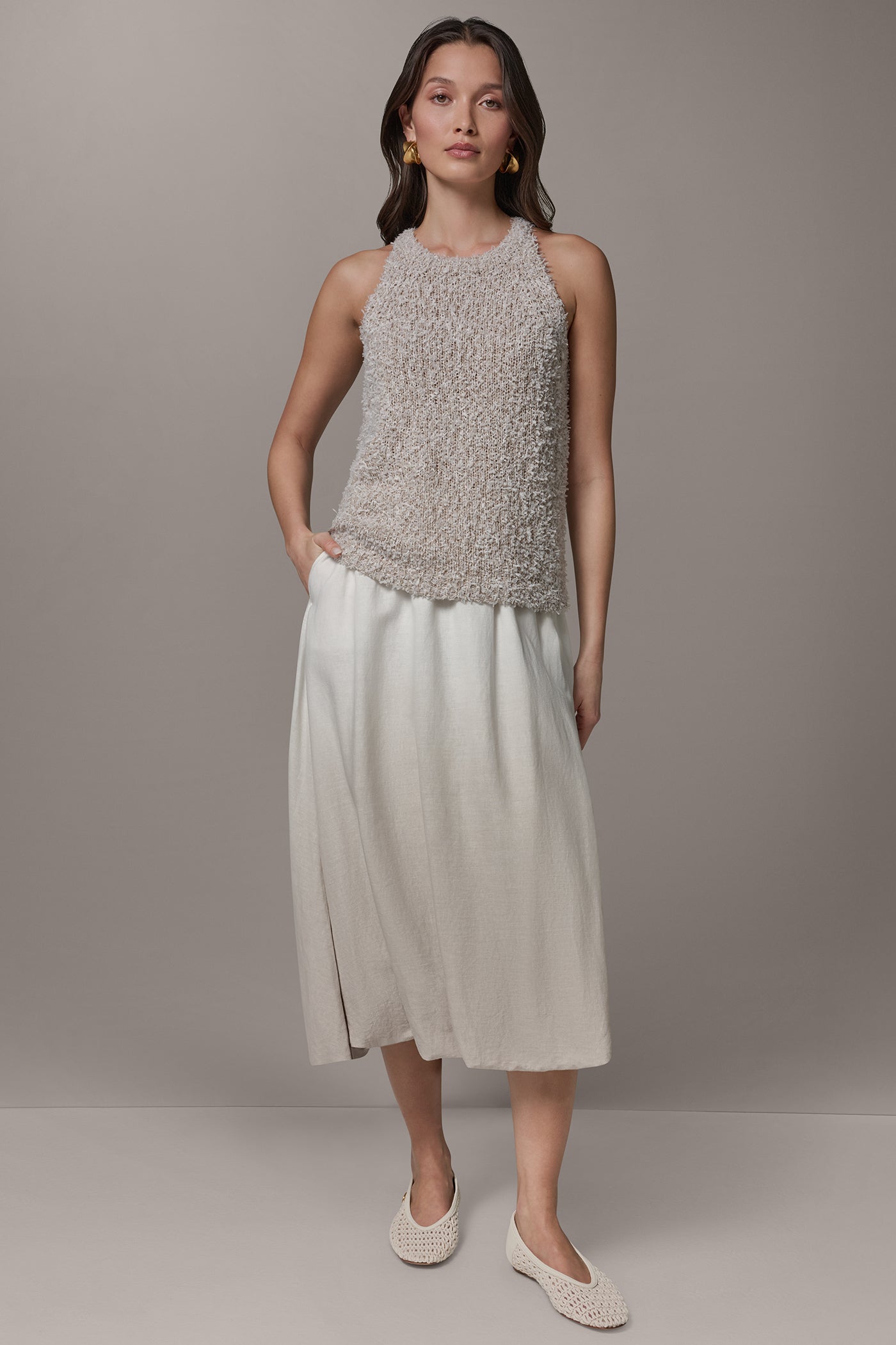 Turin Combo SLEEVELESS HALTER SWEATER TANK Donna Karan