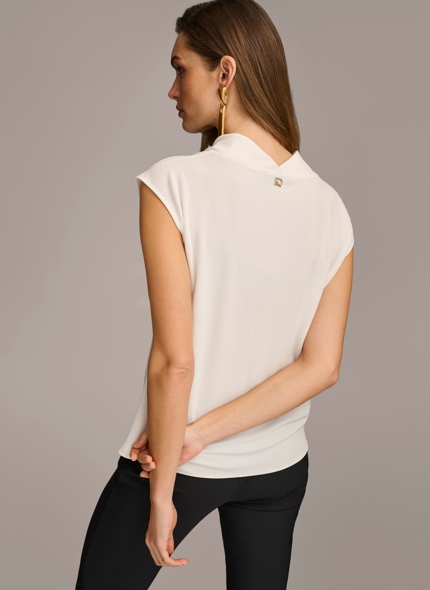 Cream SLEEVELESS COWL NECK TOP Donna Karan
