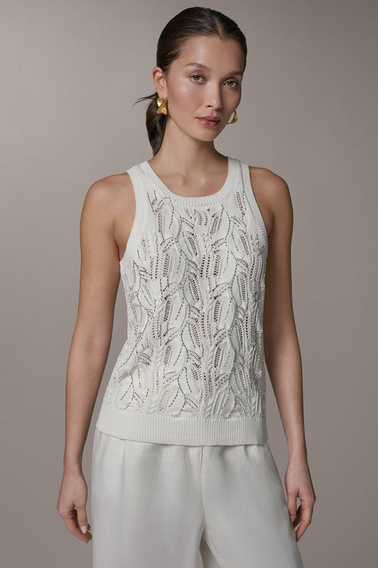 Cream SLEEVELESS SEQUIN SWEATER TANK Donna Karan