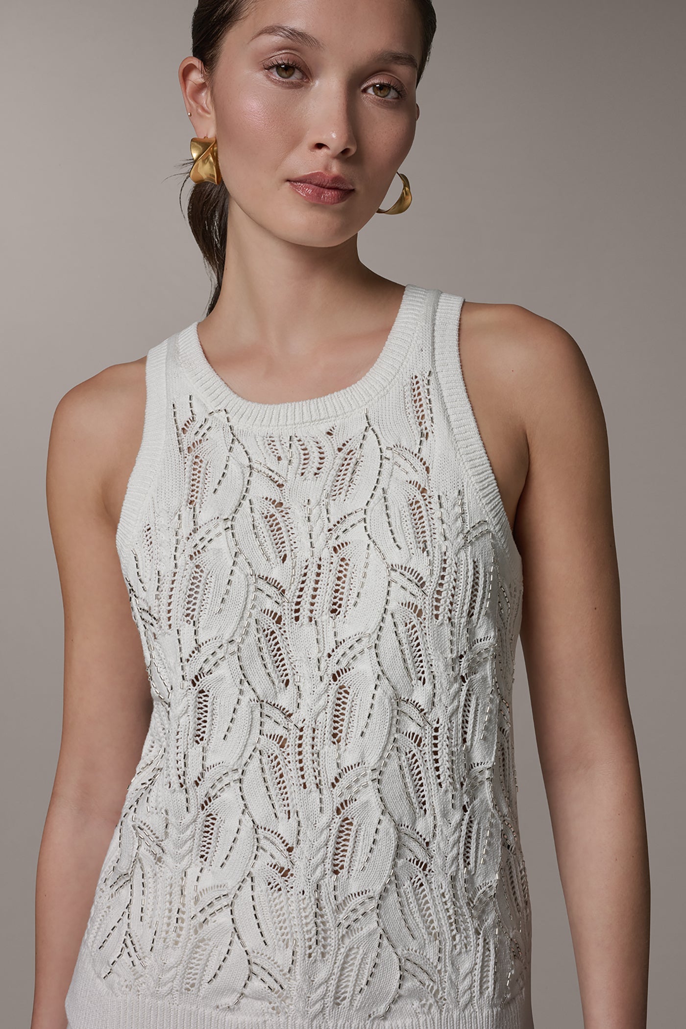 Cream SLEEVELESS SEQUIN SWEATER TANK Donna Karan