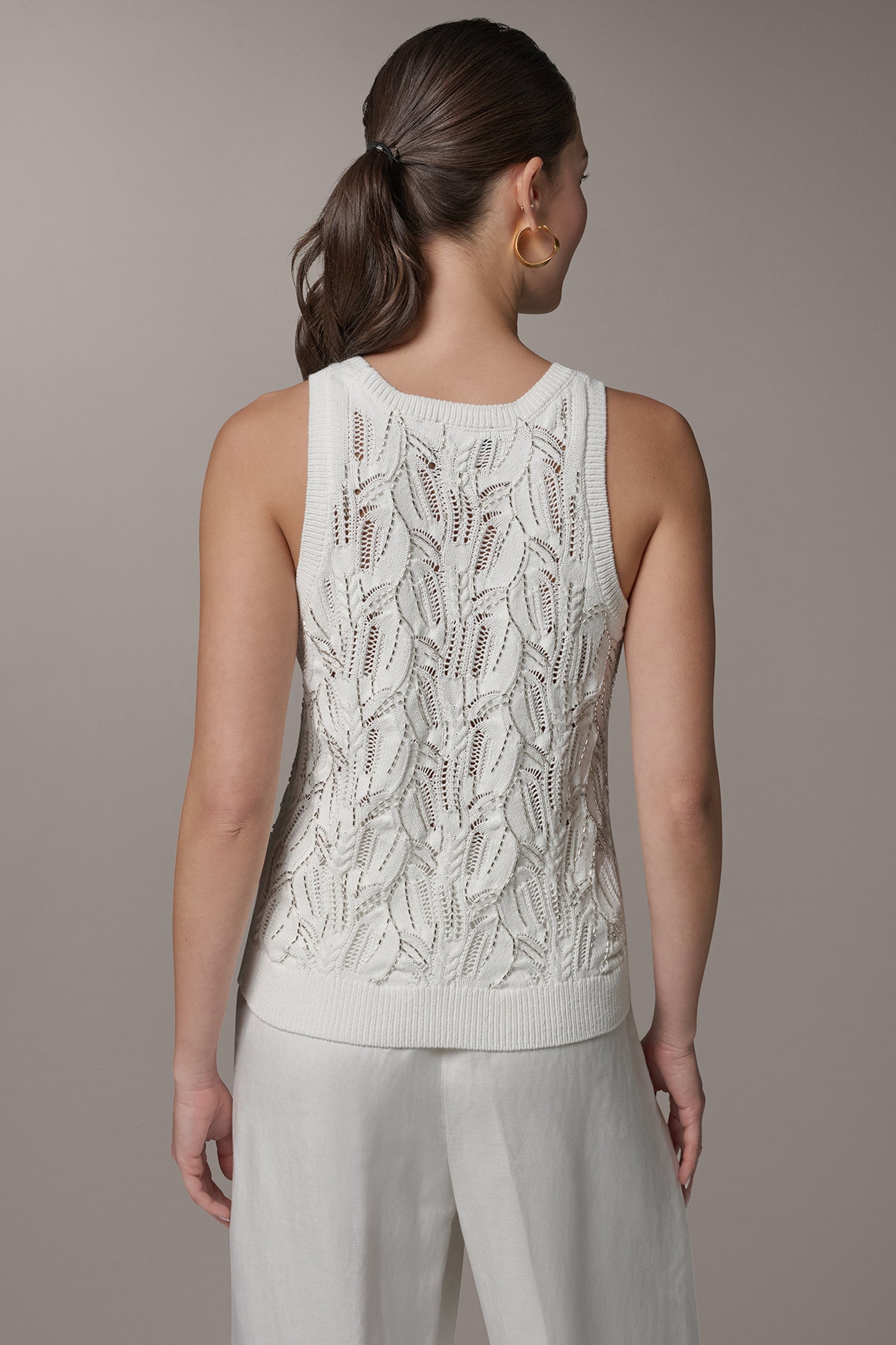 Cream SLEEVELESS SEQUIN SWEATER TANK Donna Karan