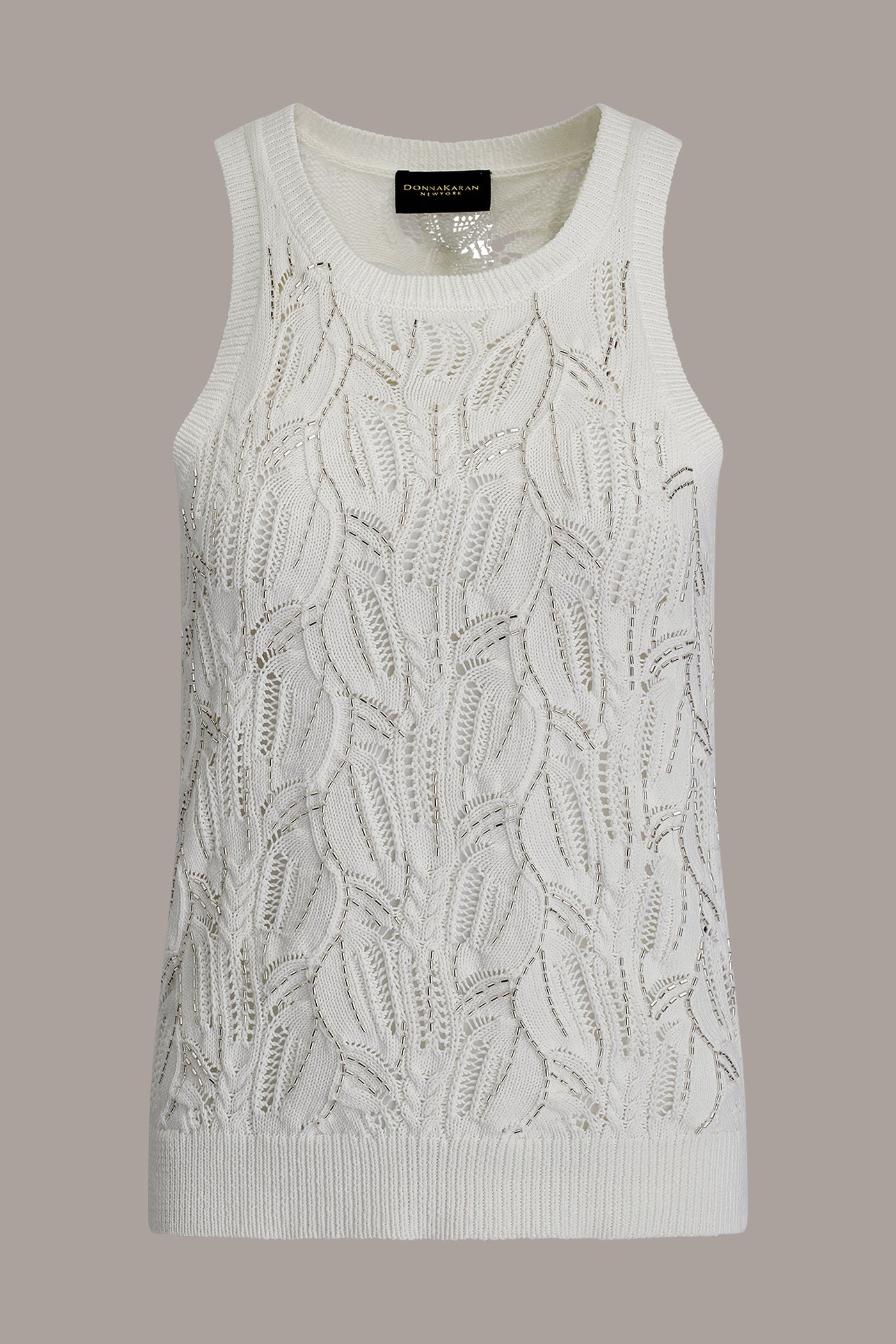 Cream SLEEVELESS SEQUIN SWEATER TANK Donna Karan