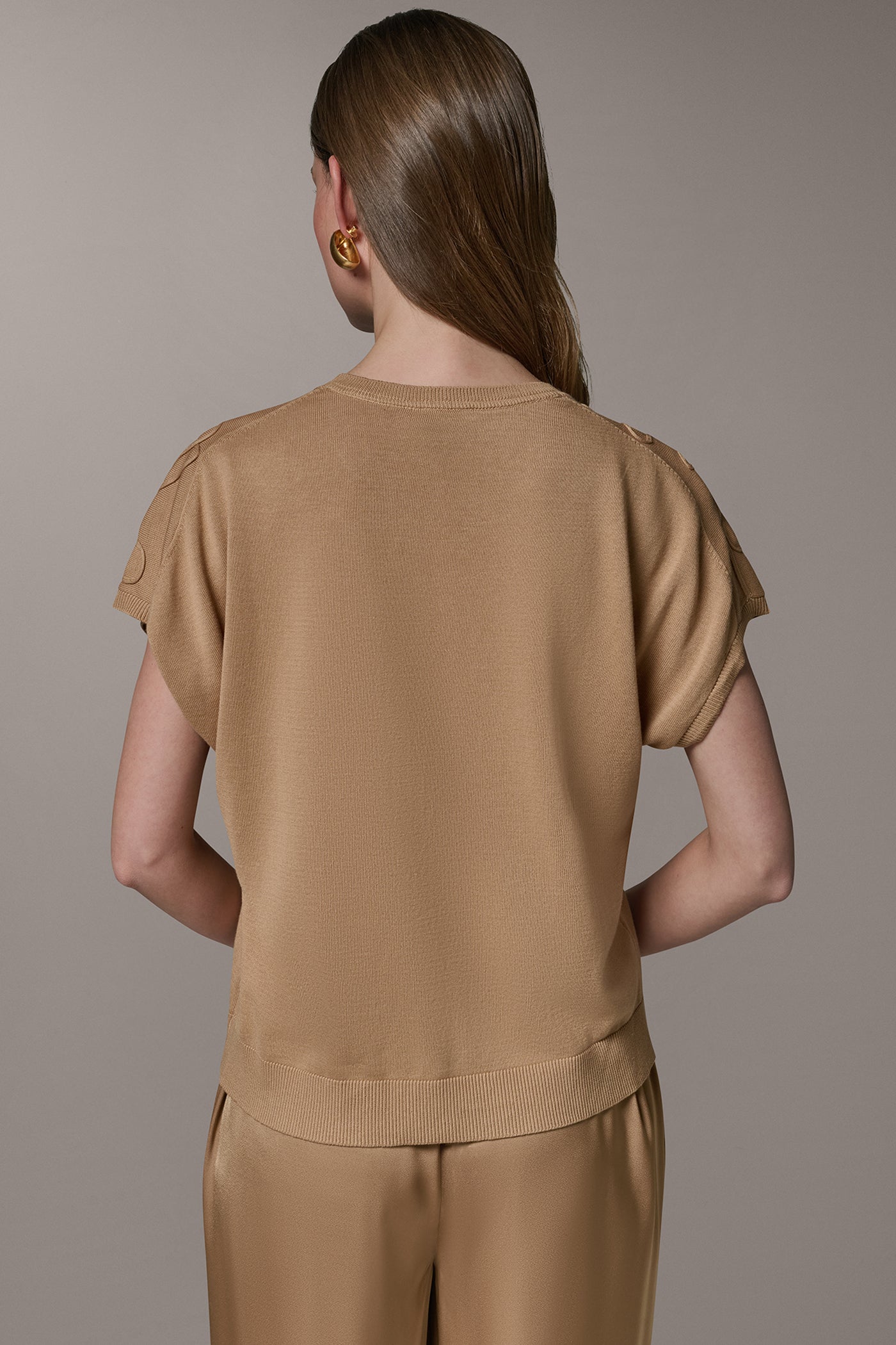 Fawn SHORT SLEEVE GEOMETRIC SWEATER Donna Karan