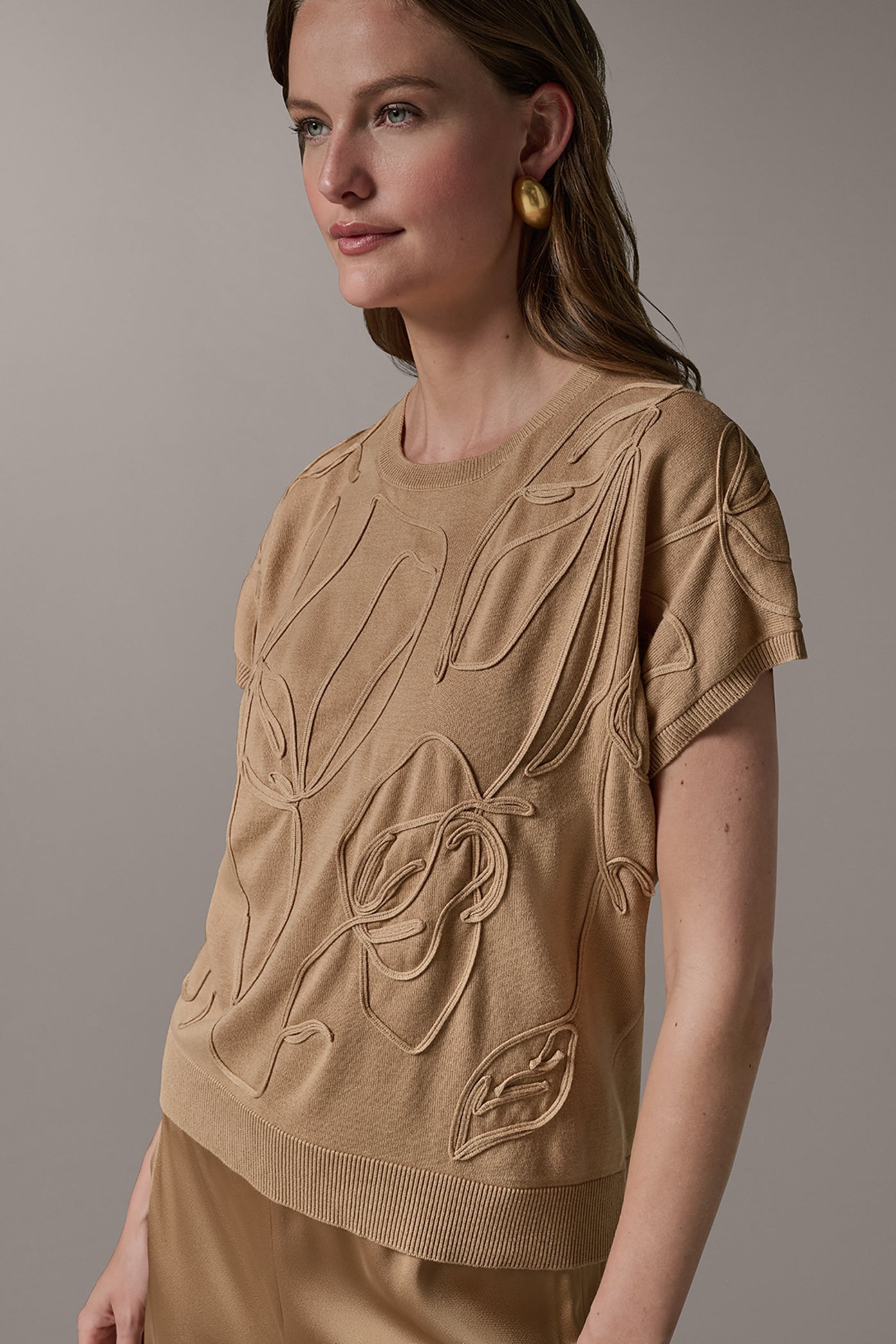 Fawn SHORT SLEEVE GEOMETRIC SWEATER Donna Karan
