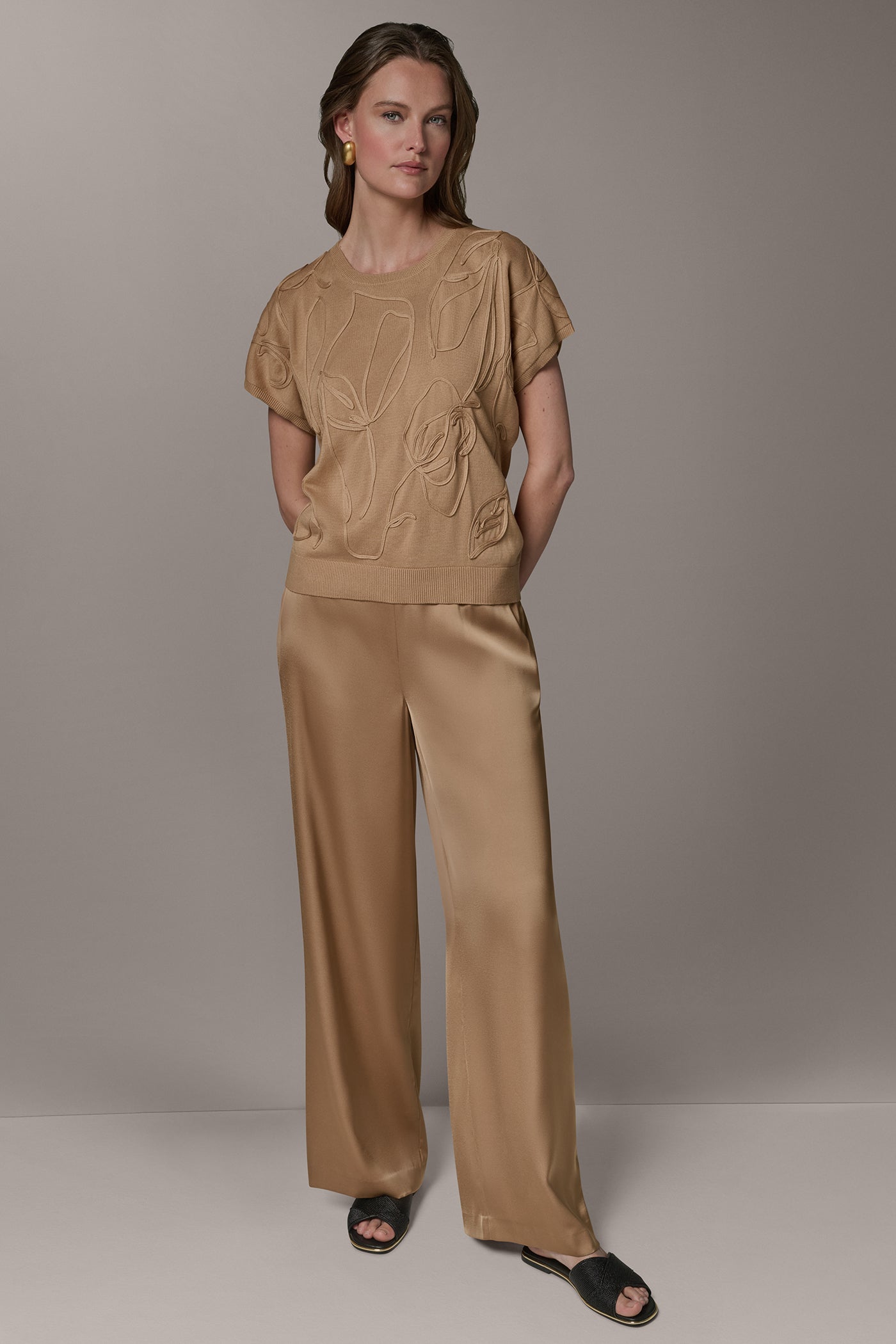 Fawn SHORT SLEEVE GEOMETRIC SWEATER Donna Karan