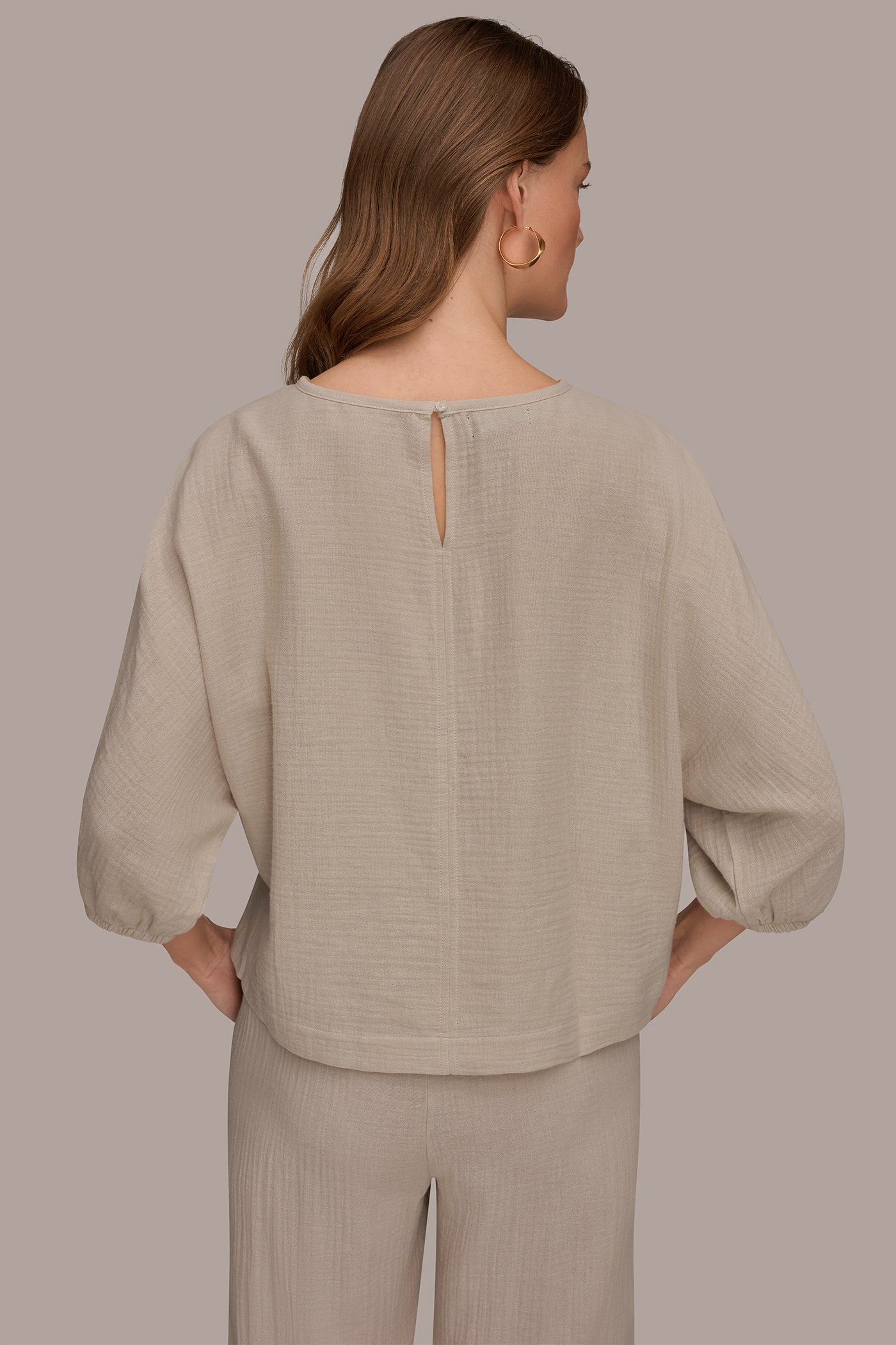 Tuscan Grey 3/4 SLEEVE TWIST CUFF BLOUSE Donna Karan