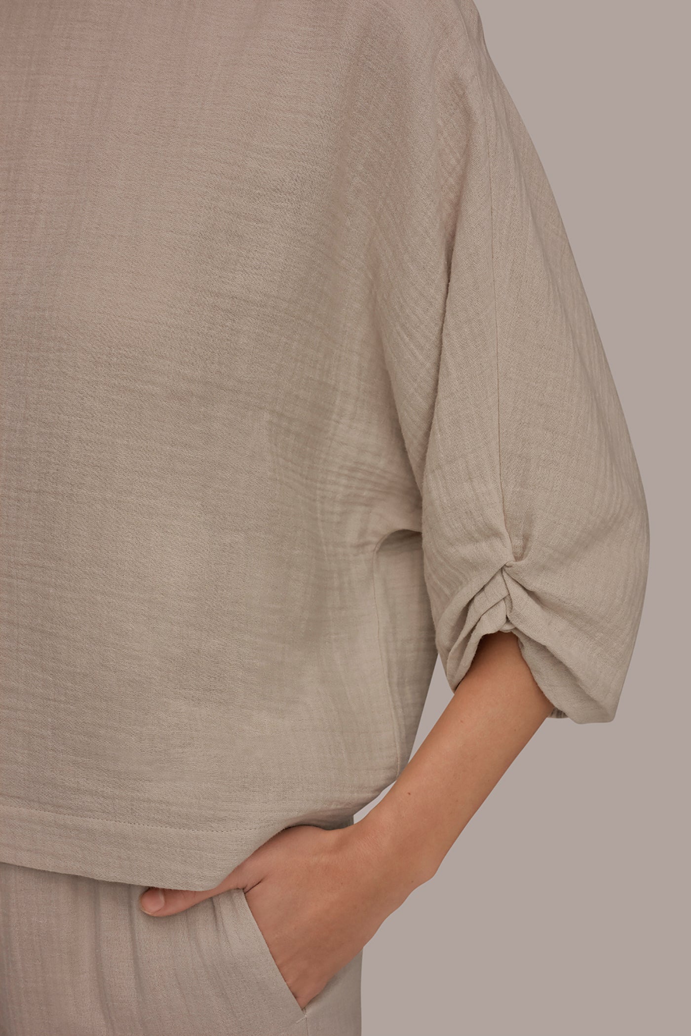 Tuscan Grey 3/4 SLEEVE TWIST CUFF BLOUSE Donna Karan