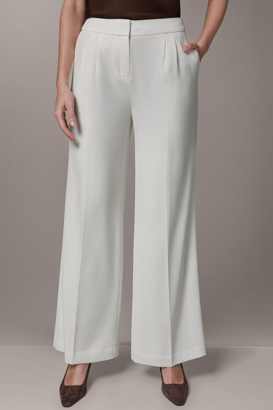 Cream MID-RISE PLEATED WIDE-LEG PANT Donna Karan