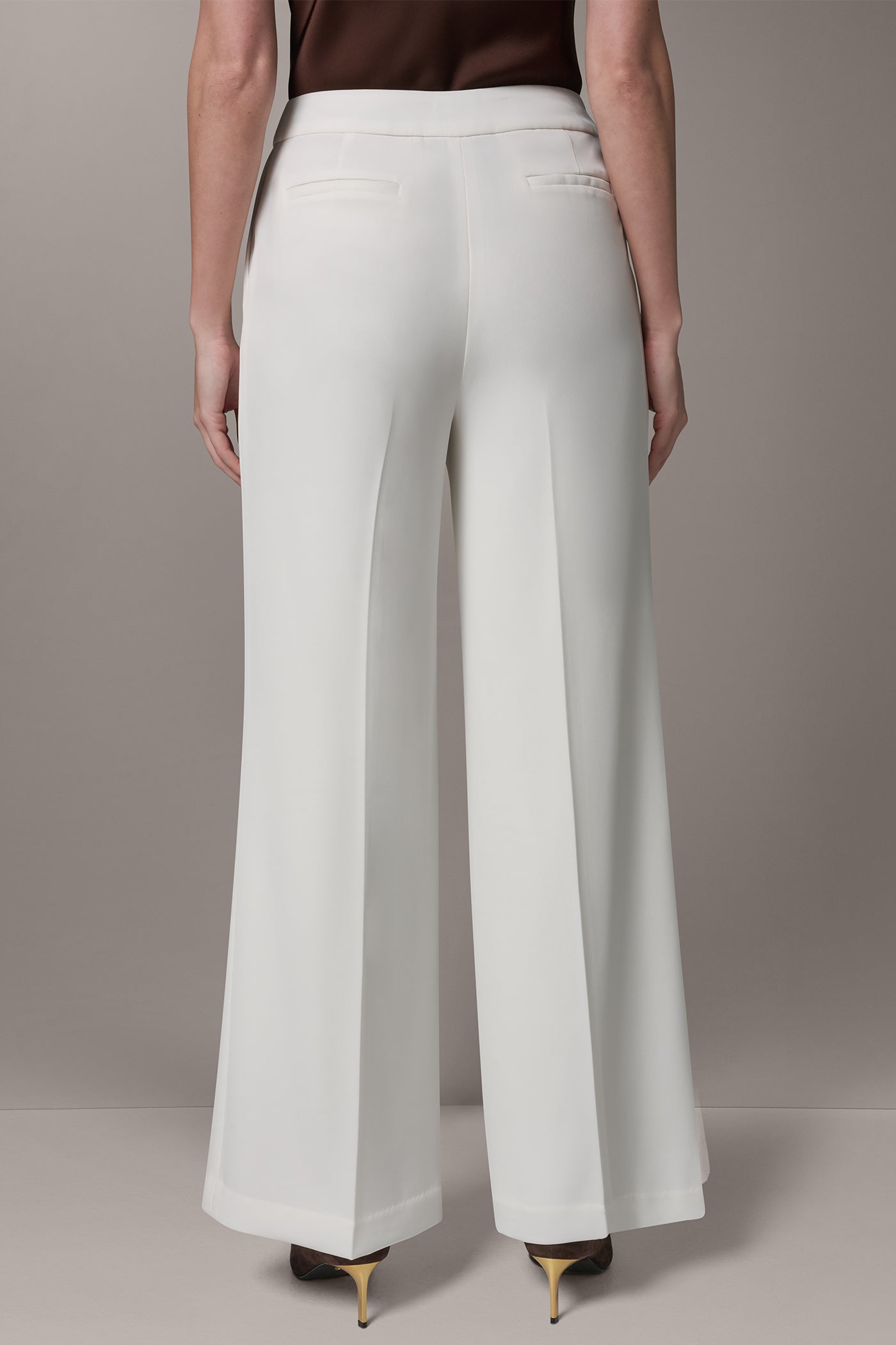 Cream MID-RISE PLEATED WIDE-LEG PANT Donna Karan