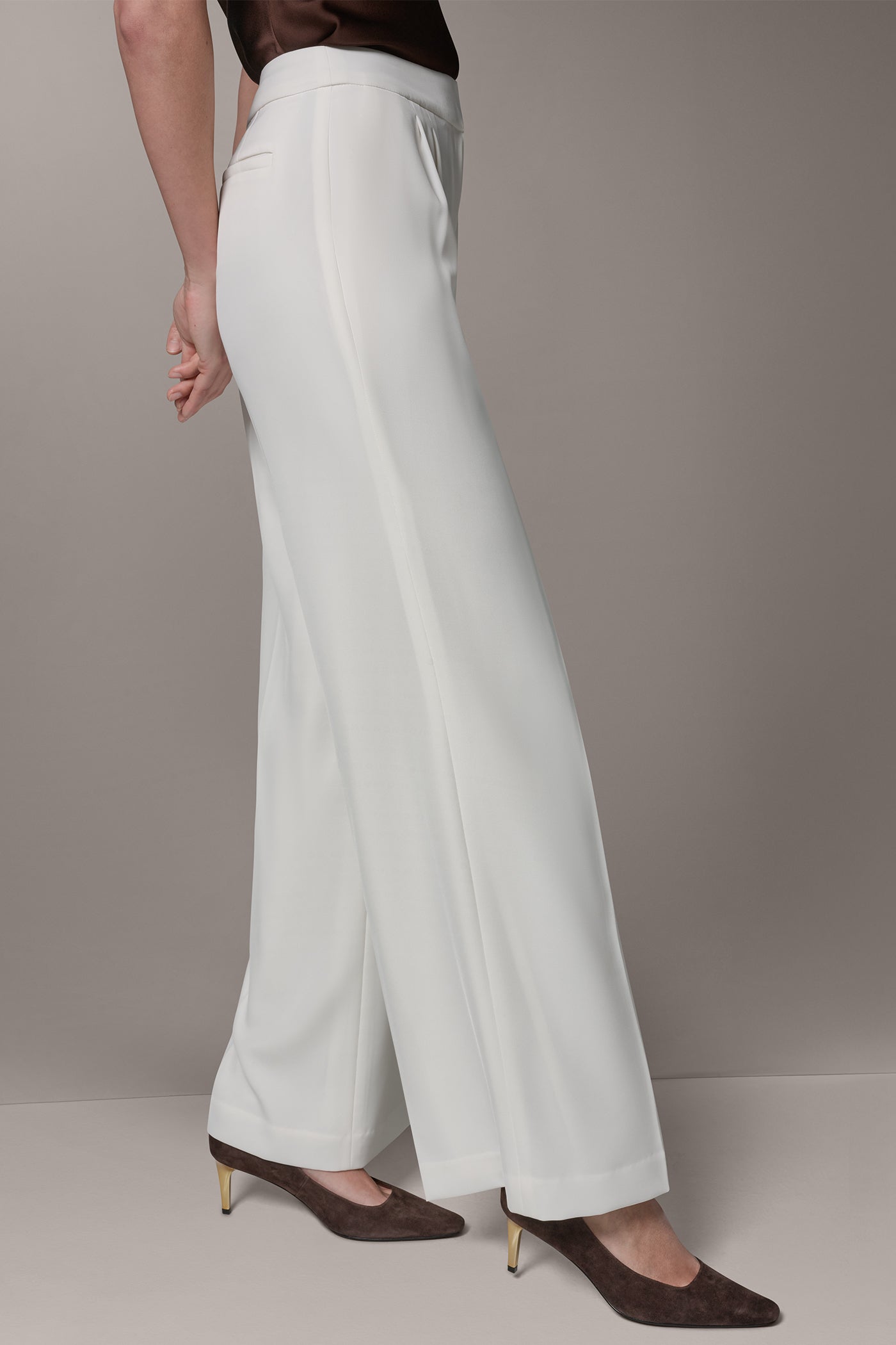 Cream MID-RISE PLEATED WIDE-LEG PANT Donna Karan