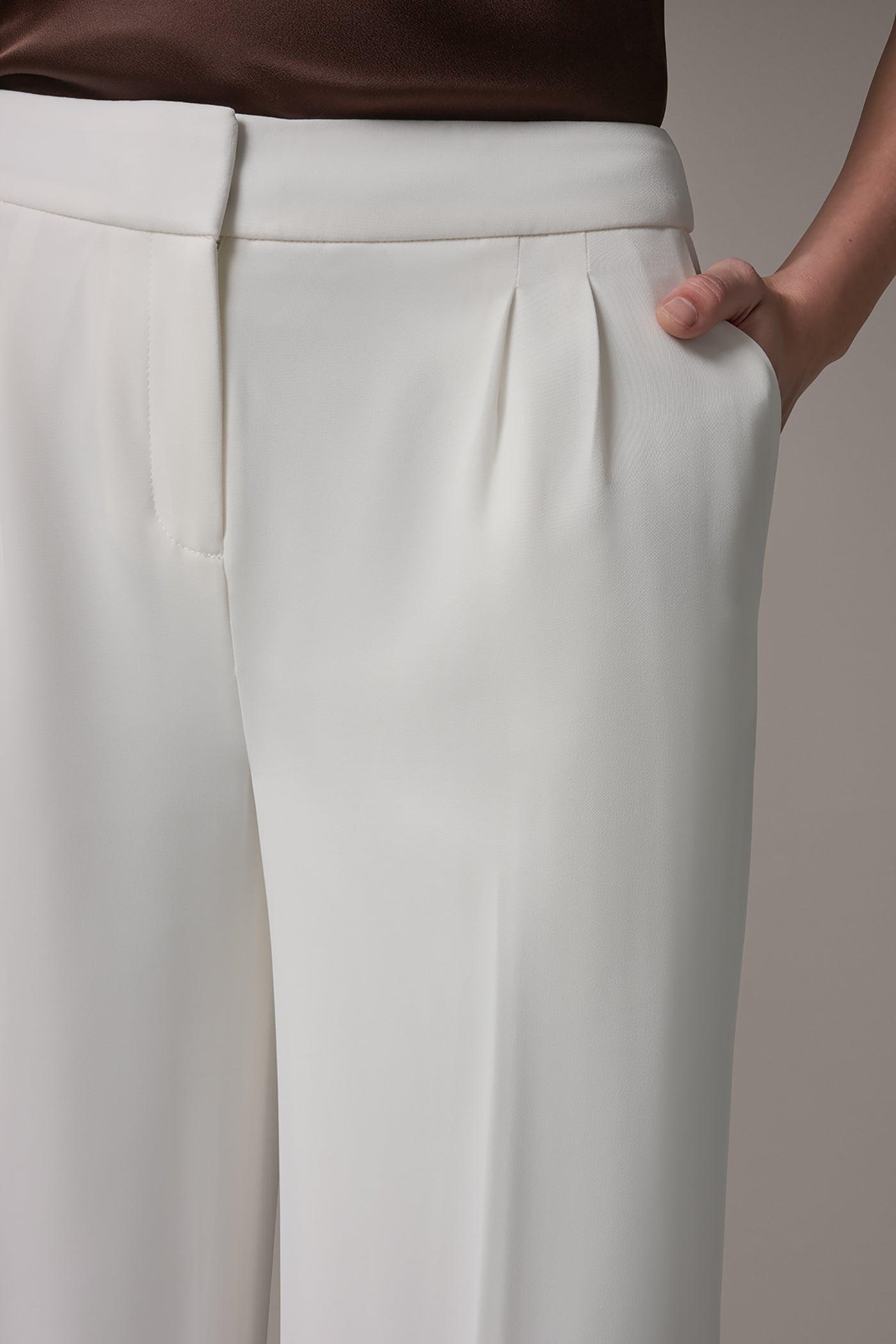 Cream MID-RISE PLEATED WIDE-LEG PANT Donna Karan
