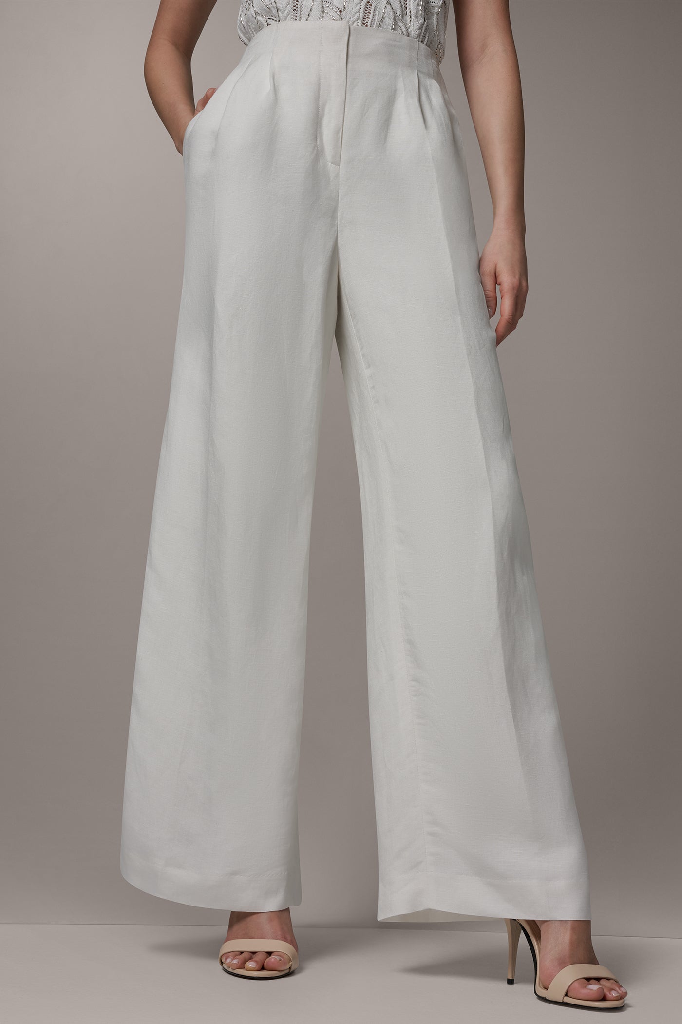 Cream HIGH-RISE WIDE-LEG PANT Donna Karan