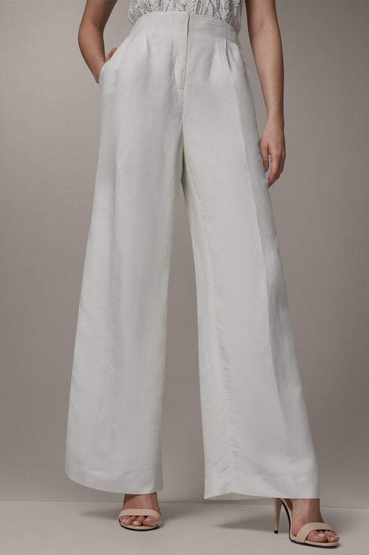 Cream HIGH-RISE WIDE-LEG PANT Donna Karan