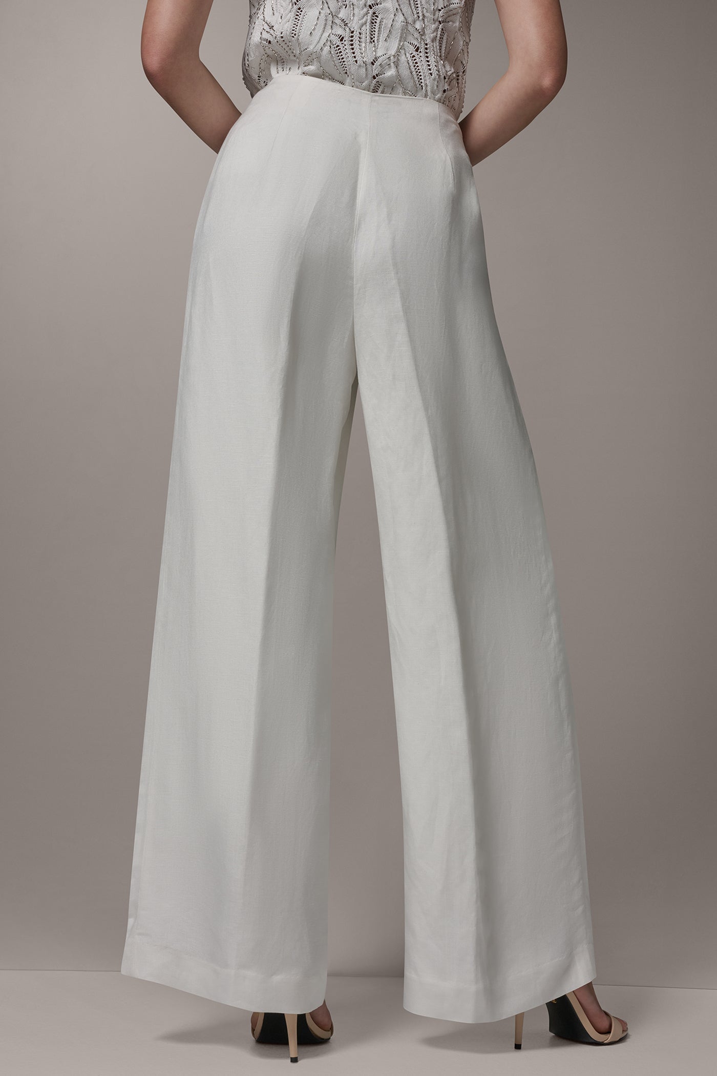 Cream HIGH-RISE WIDE-LEG PANT Donna Karan