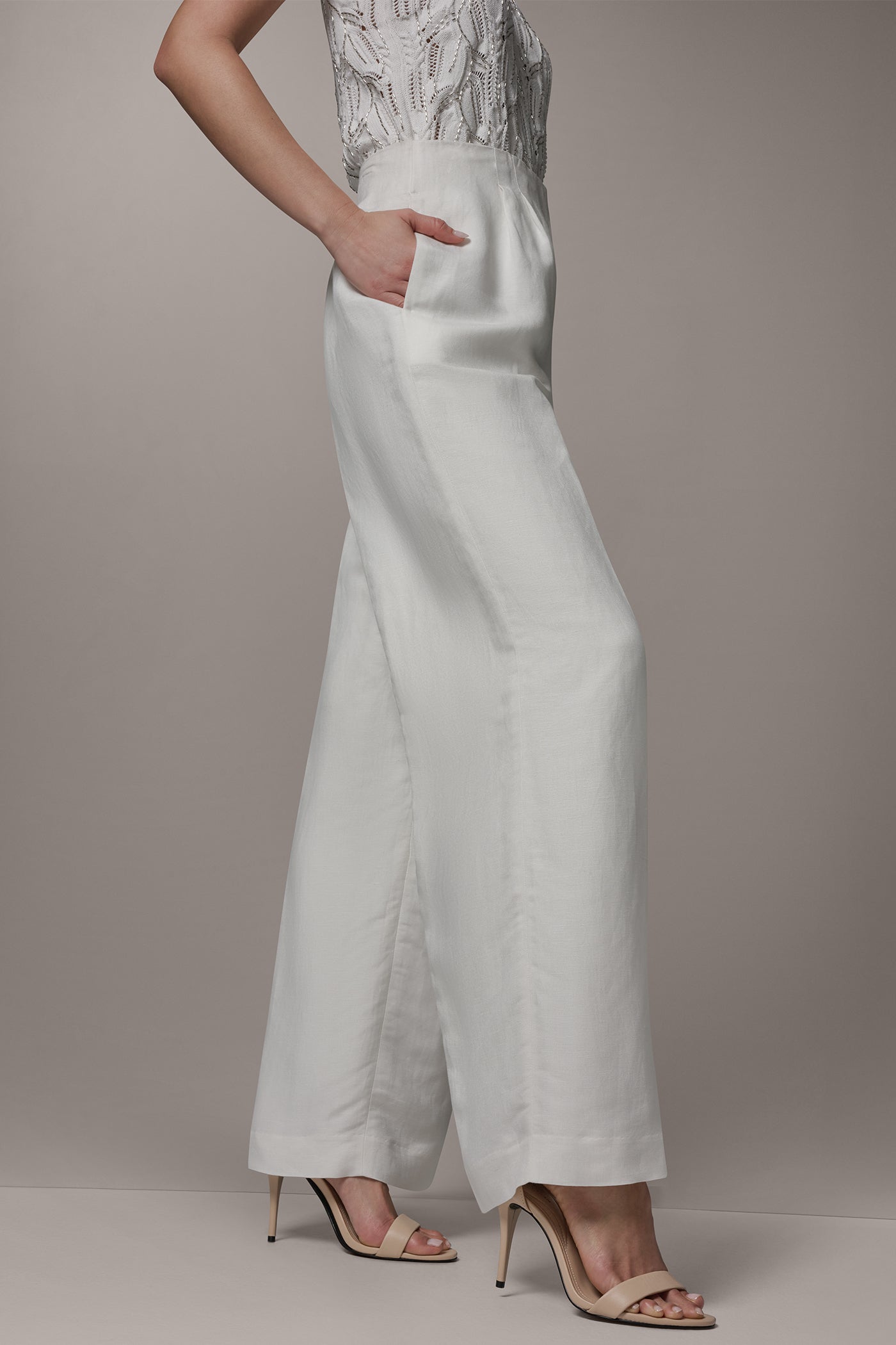 Cream HIGH-RISE WIDE-LEG PANT Donna Karan