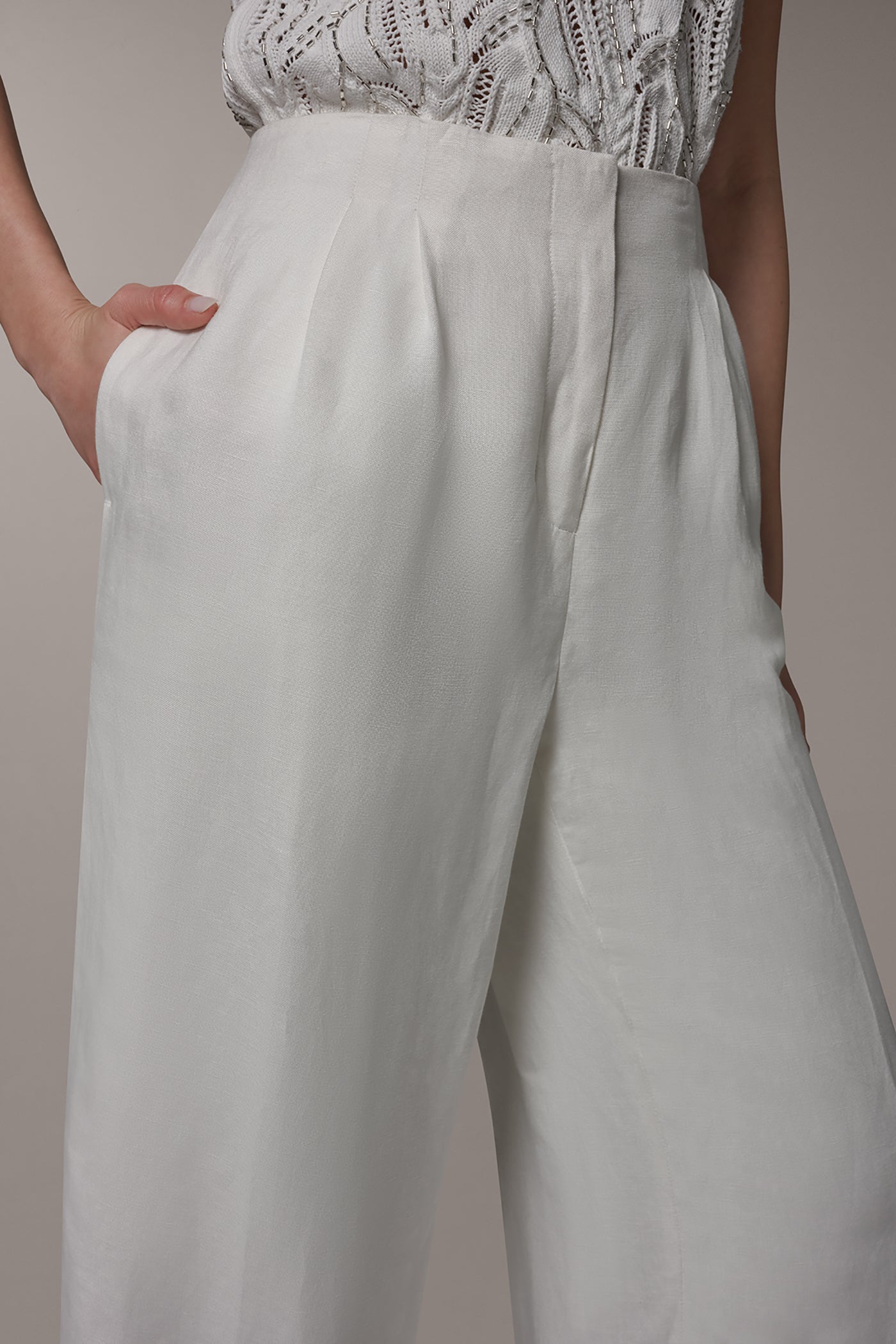 Cream HIGH-RISE WIDE-LEG PANT Donna Karan