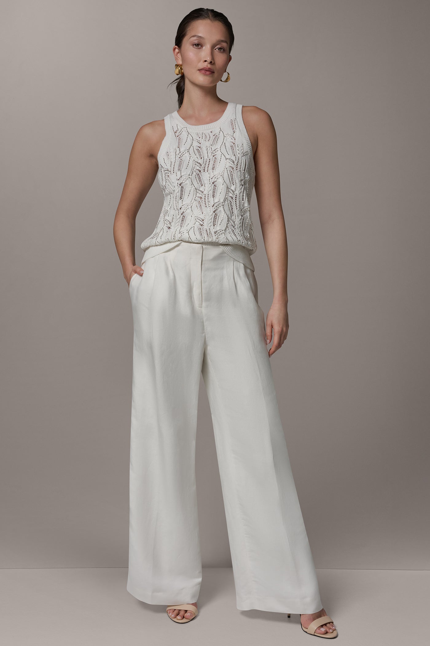 Cream HIGH-RISE WIDE-LEG PANT Donna Karan