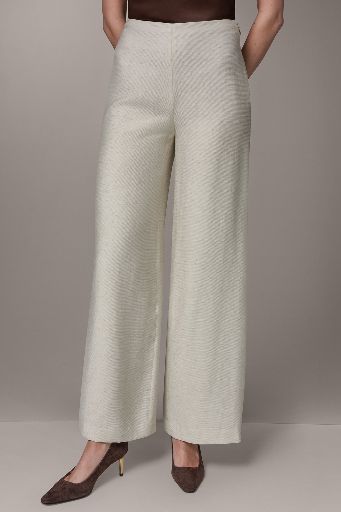 Light Sisal EXTRA HIGH-RISE MÈLANGE WIDE-LEG PANT Donna Karan