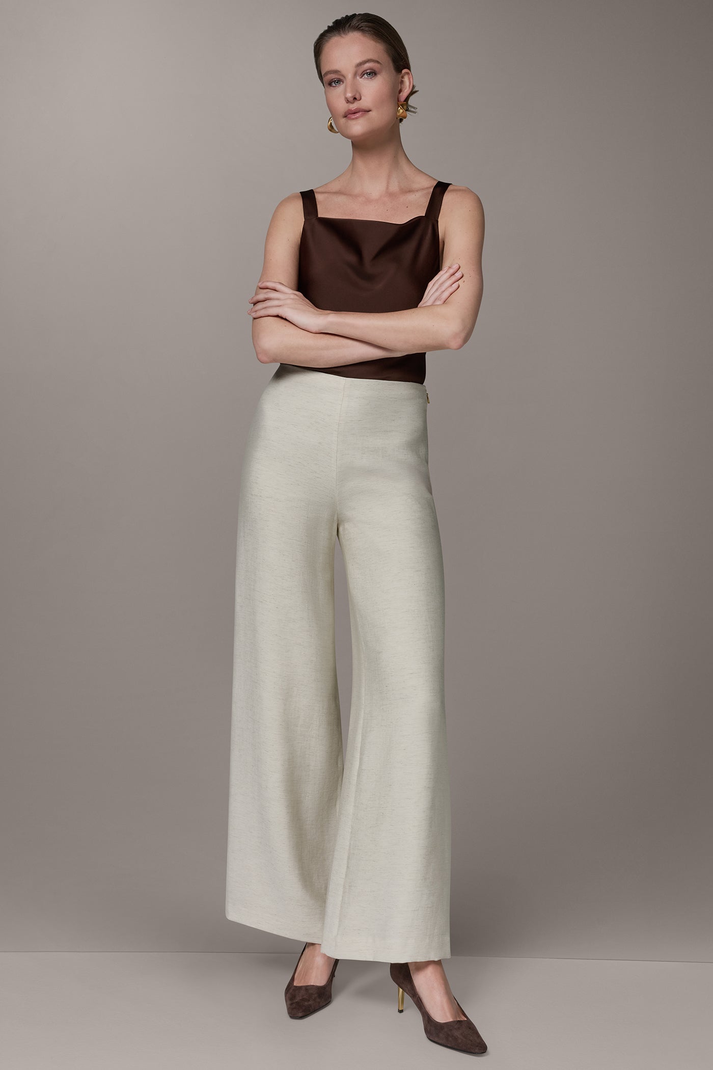 Light Sisal EXTRA HIGH-RISE MÈLANGE WIDE-LEG PANT Donna Karan