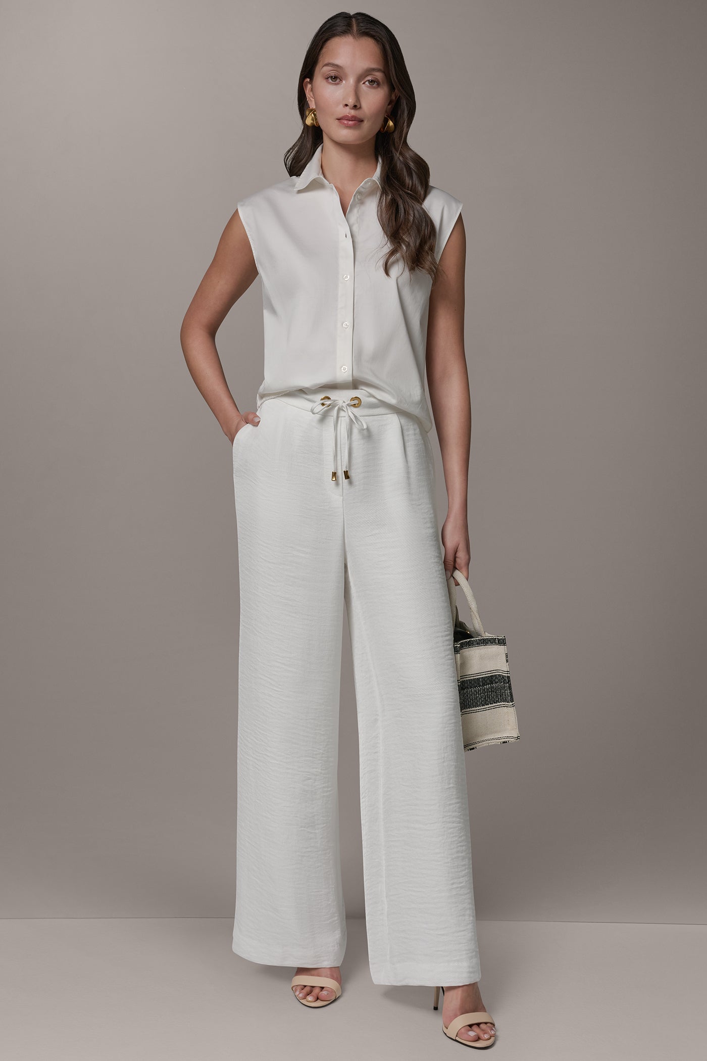 Cream EXTRA HIGH-RISE WIDE-LEG PULL-ON PANT Donna Karan