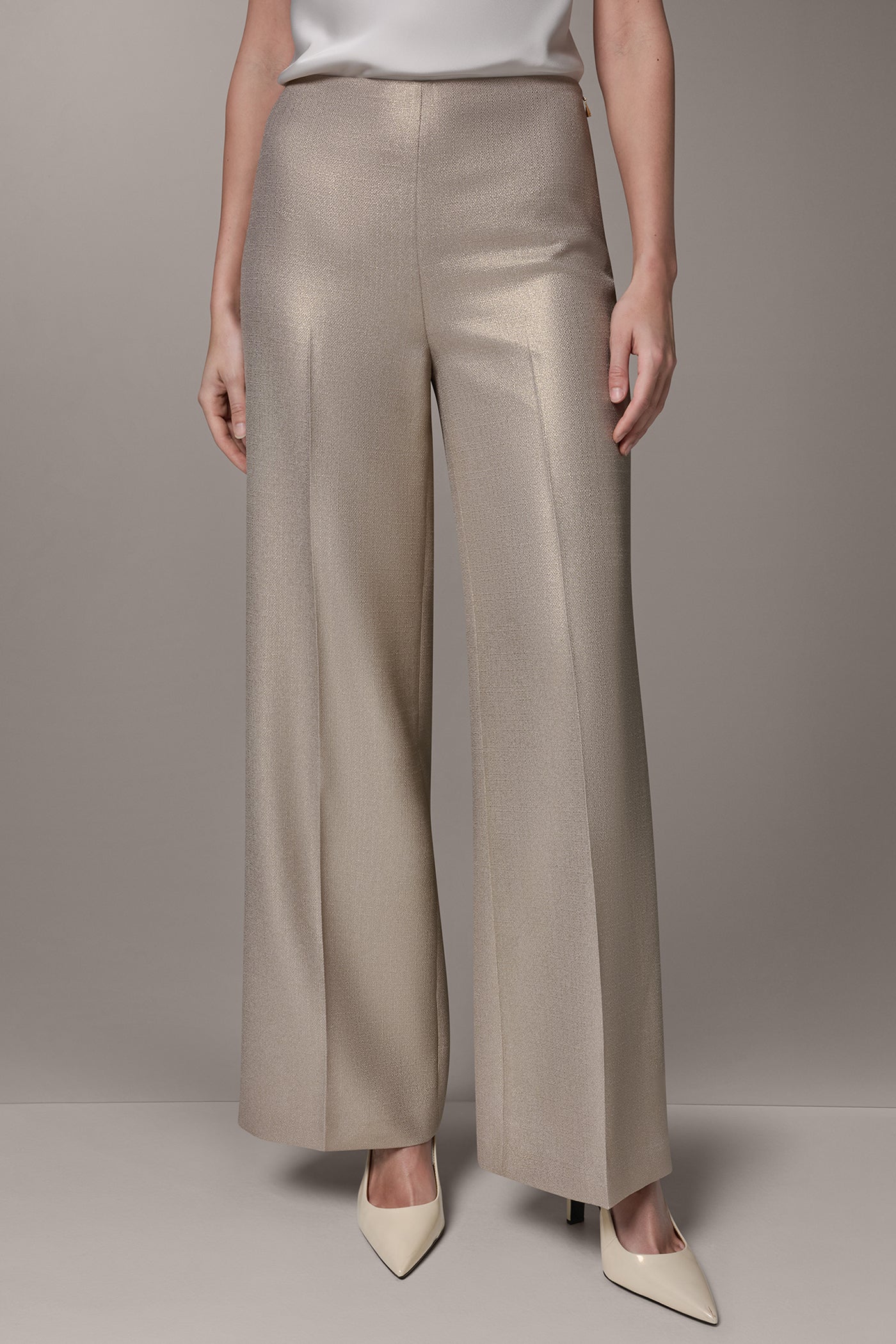 Light Fawn/Gold EXTRA HIGH-RISE METALLIC WIDE-LEG PANT Donna Karan