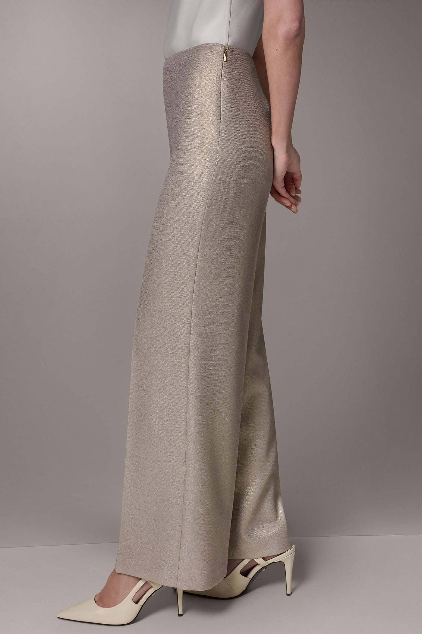 Light Fawn/Gold EXTRA HIGH-RISE METALLIC WIDE-LEG PANT Donna Karan
