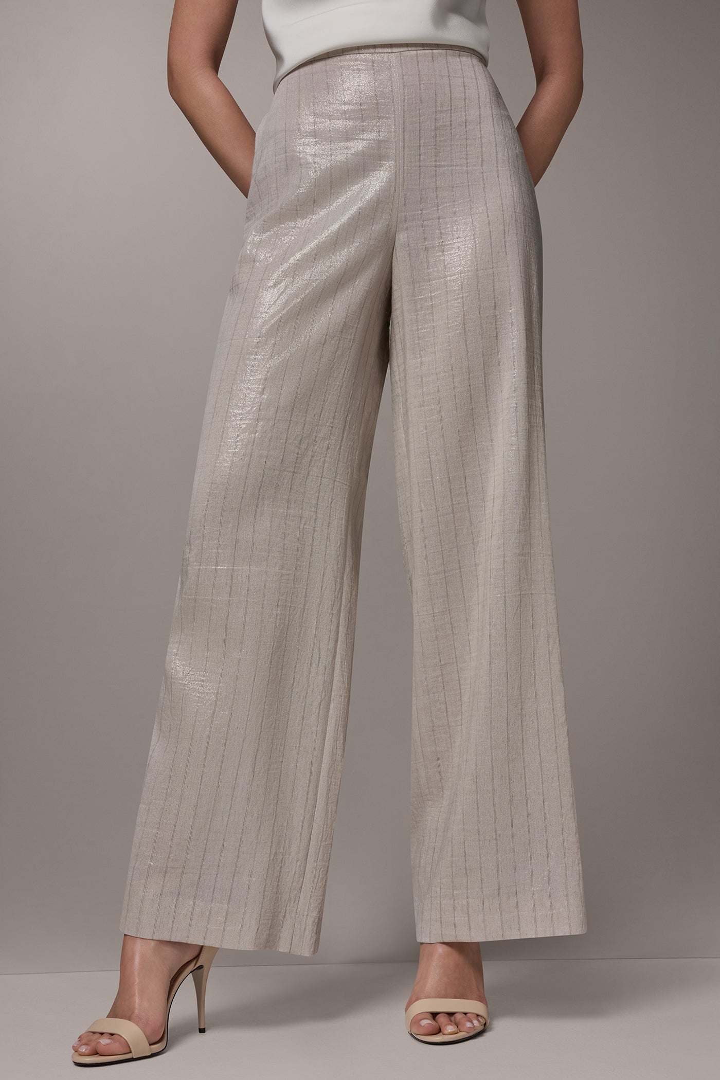 Sisal/Canyon HIGH-RISE METALLIC PINSTRIPE WIDE-LEG PANT Donna Karan