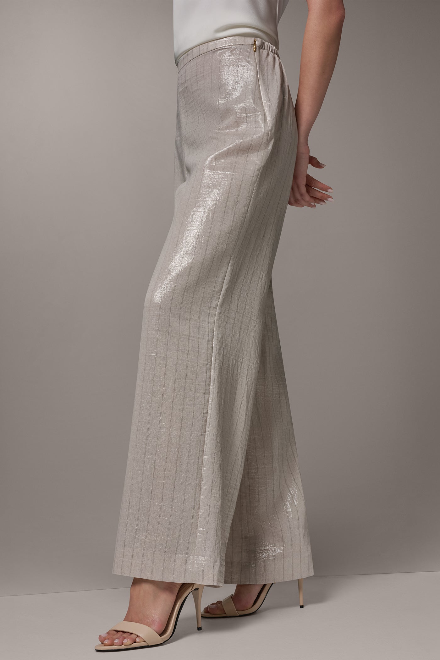 Sisal/Canyon HIGH-RISE METALLIC PINSTRIPE WIDE-LEG PANT Donna Karan