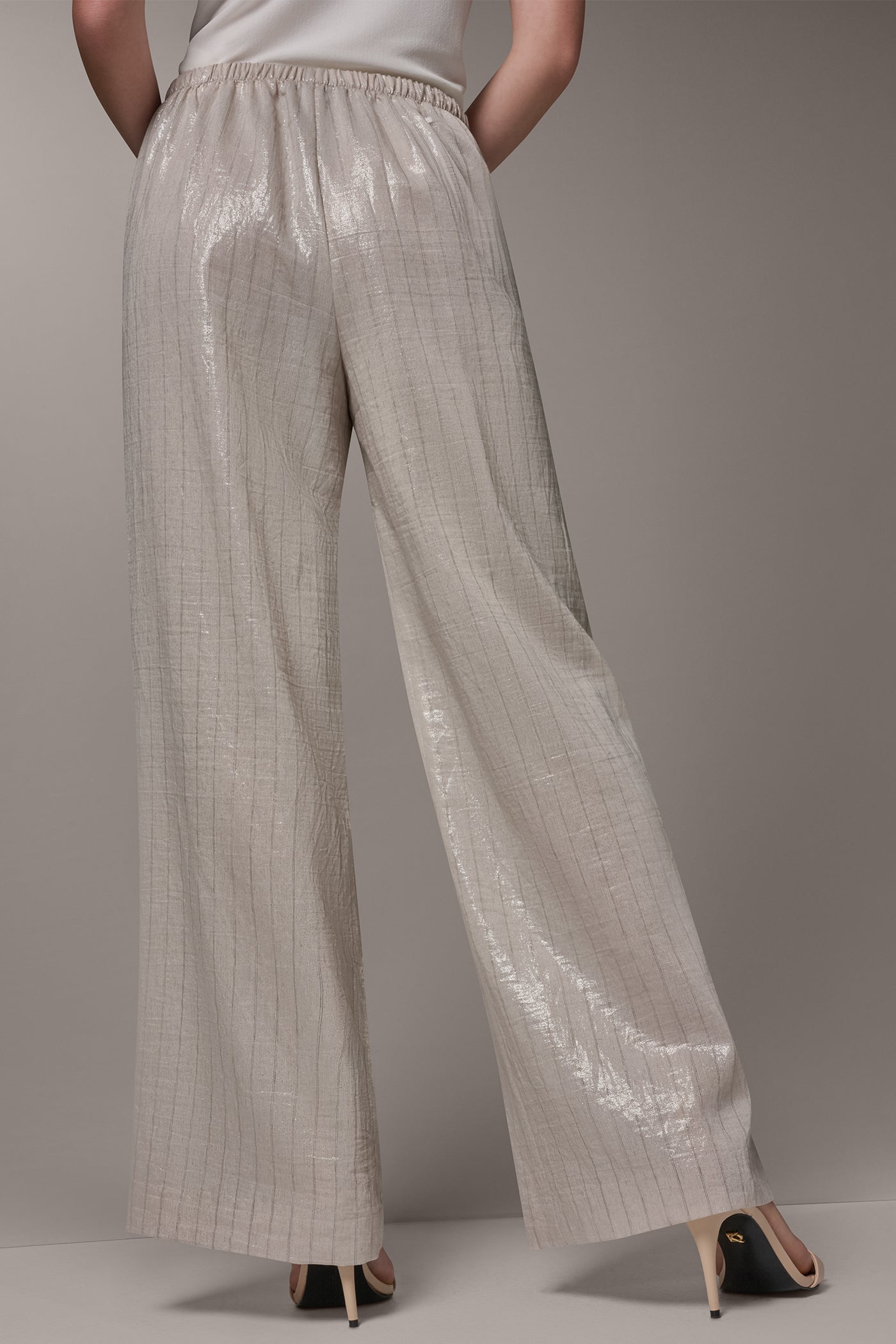 Sisal/Canyon HIGH-RISE METALLIC PINSTRIPE WIDE-LEG PANT Donna Karan