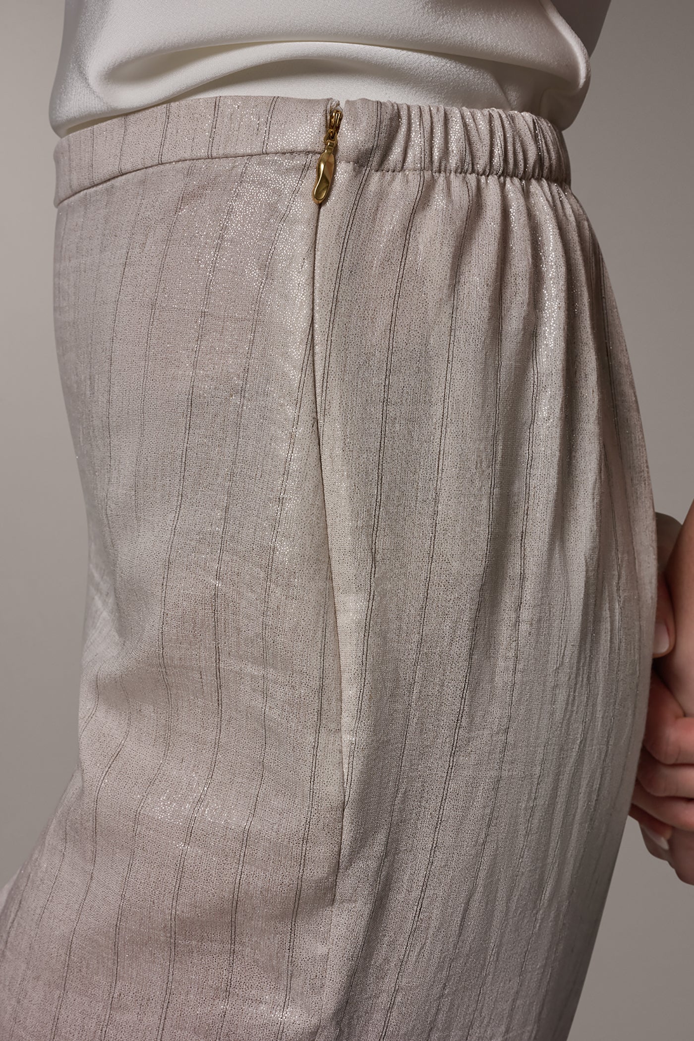 Sisal/Canyon HIGH-RISE METALLIC PINSTRIPE WIDE-LEG PANT Donna Karan