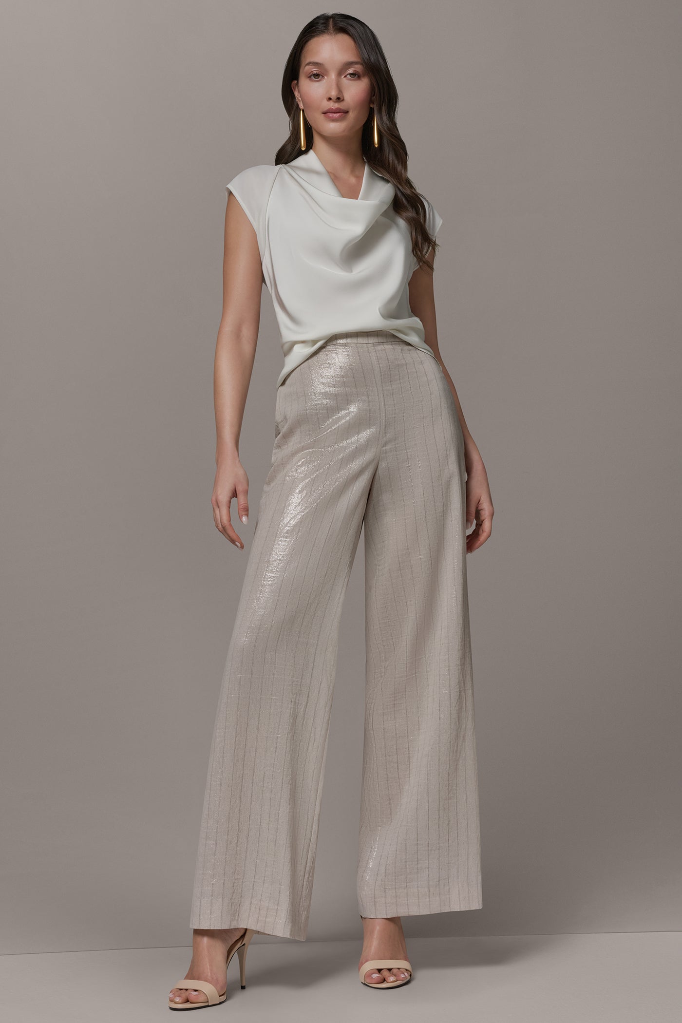 Sisal/Canyon HIGH-RISE METALLIC PINSTRIPE WIDE-LEG PANT Donna Karan