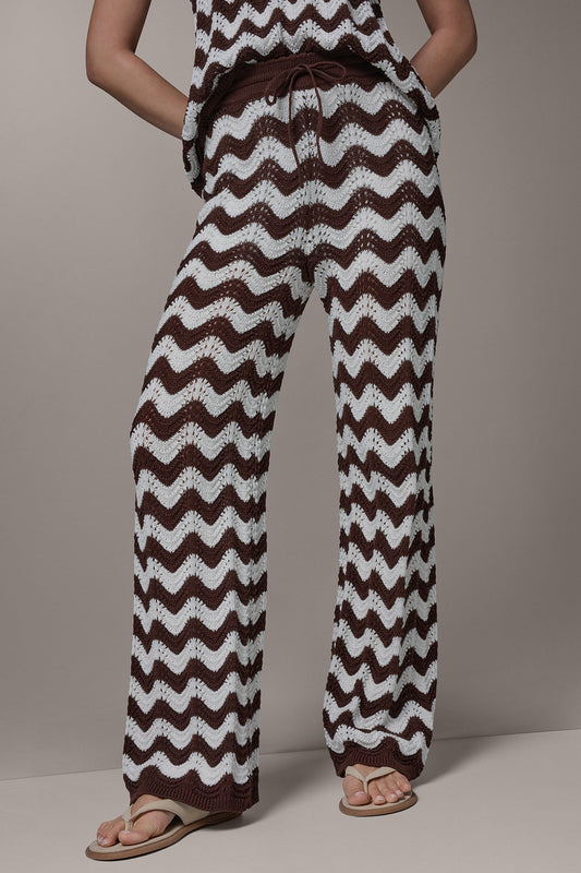 Canyon/Cream HIGH-RISE POINTELLE STRIPE PULL ON PANT Donna Karan