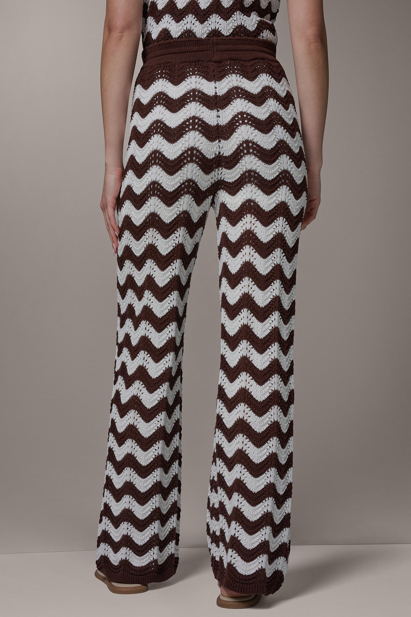 Canyon/Cream HIGH-RISE POINTELLE STRIPE PULL ON PANT Donna Karan