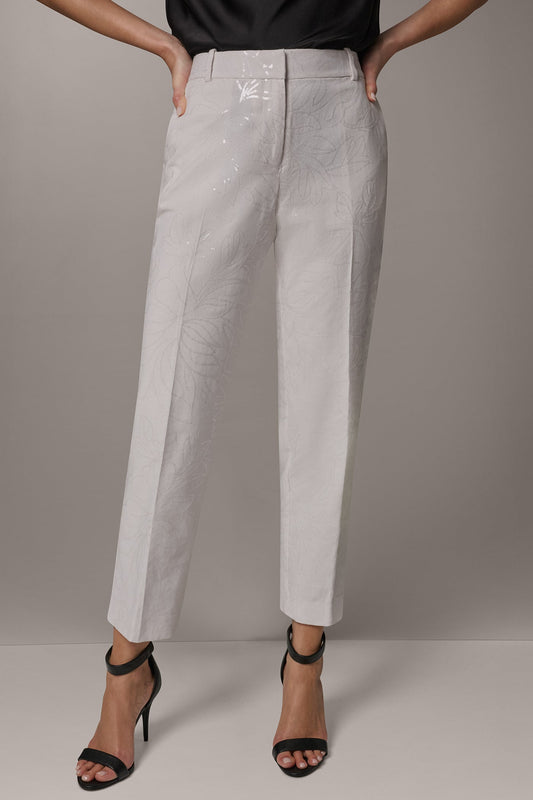 Cream MID-RISE SEQUIN EMBROIDERED STRAIGHT ANKLE PANT Donna Karan