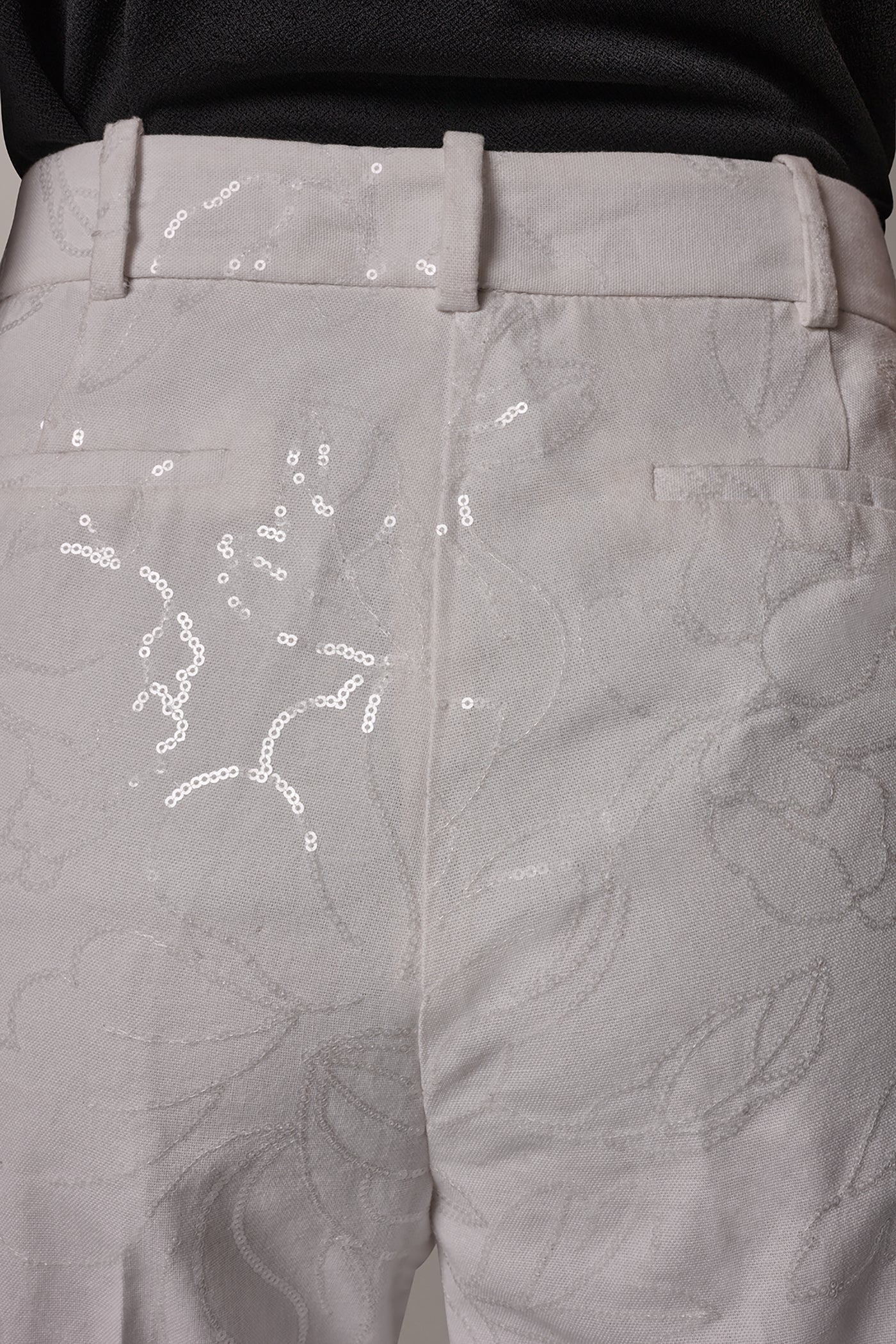 Cream MID-RISE SEQUIN EMBROIDERED STRAIGHT ANKLE PANT Donna Karan