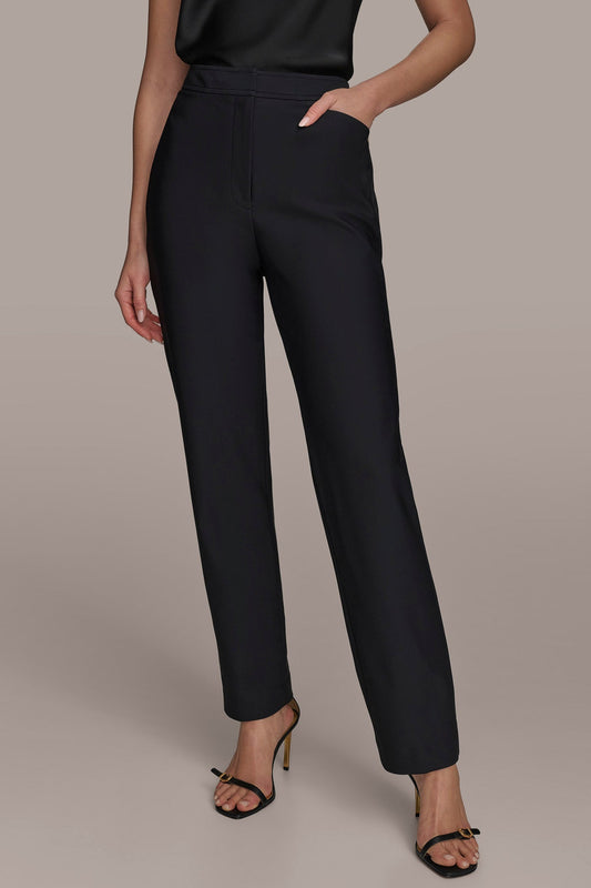 Black FLAT FRONT STRAIGHT PANT Donna Karan