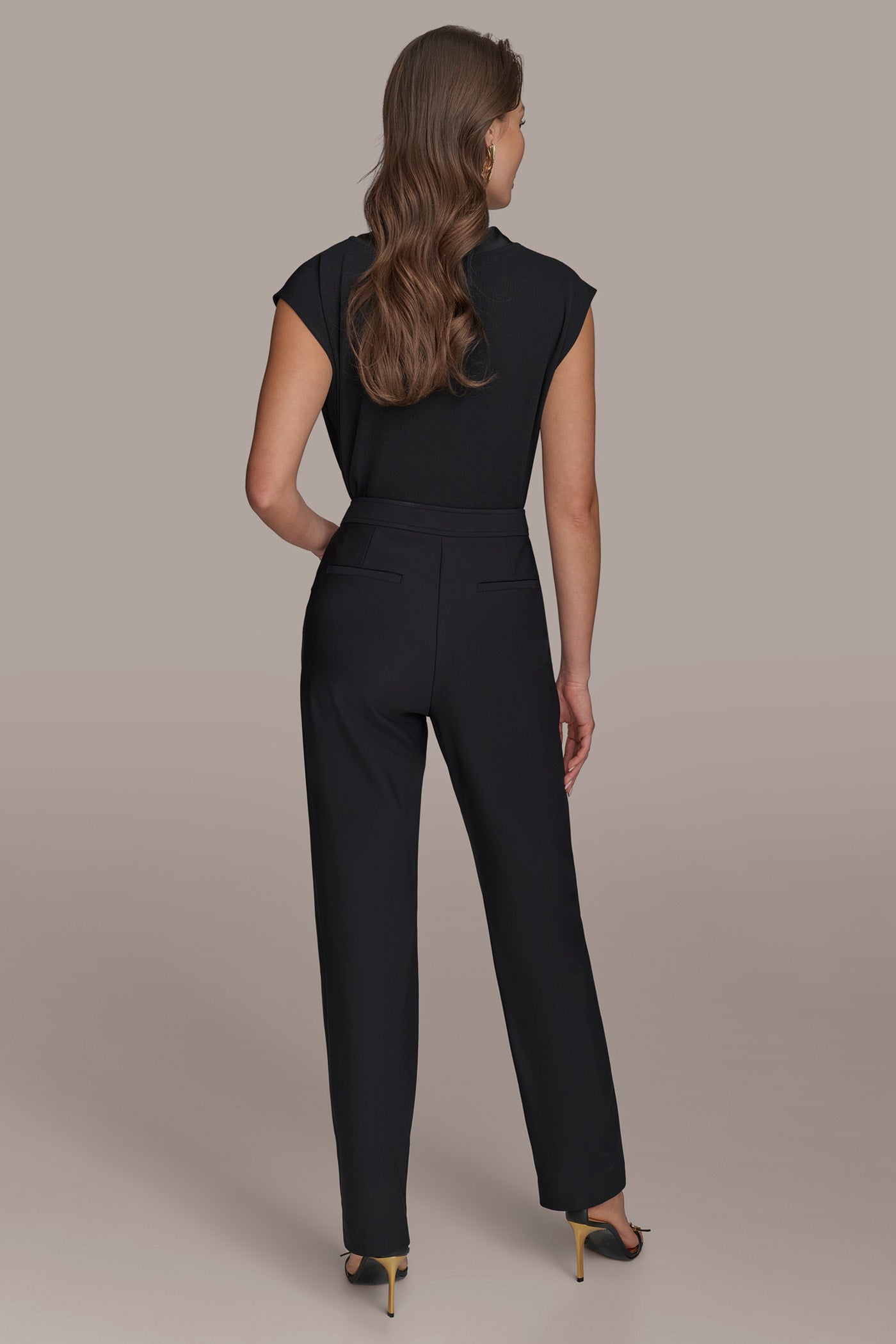 Black FLAT FRONT STRAIGHT PANT Donna Karan