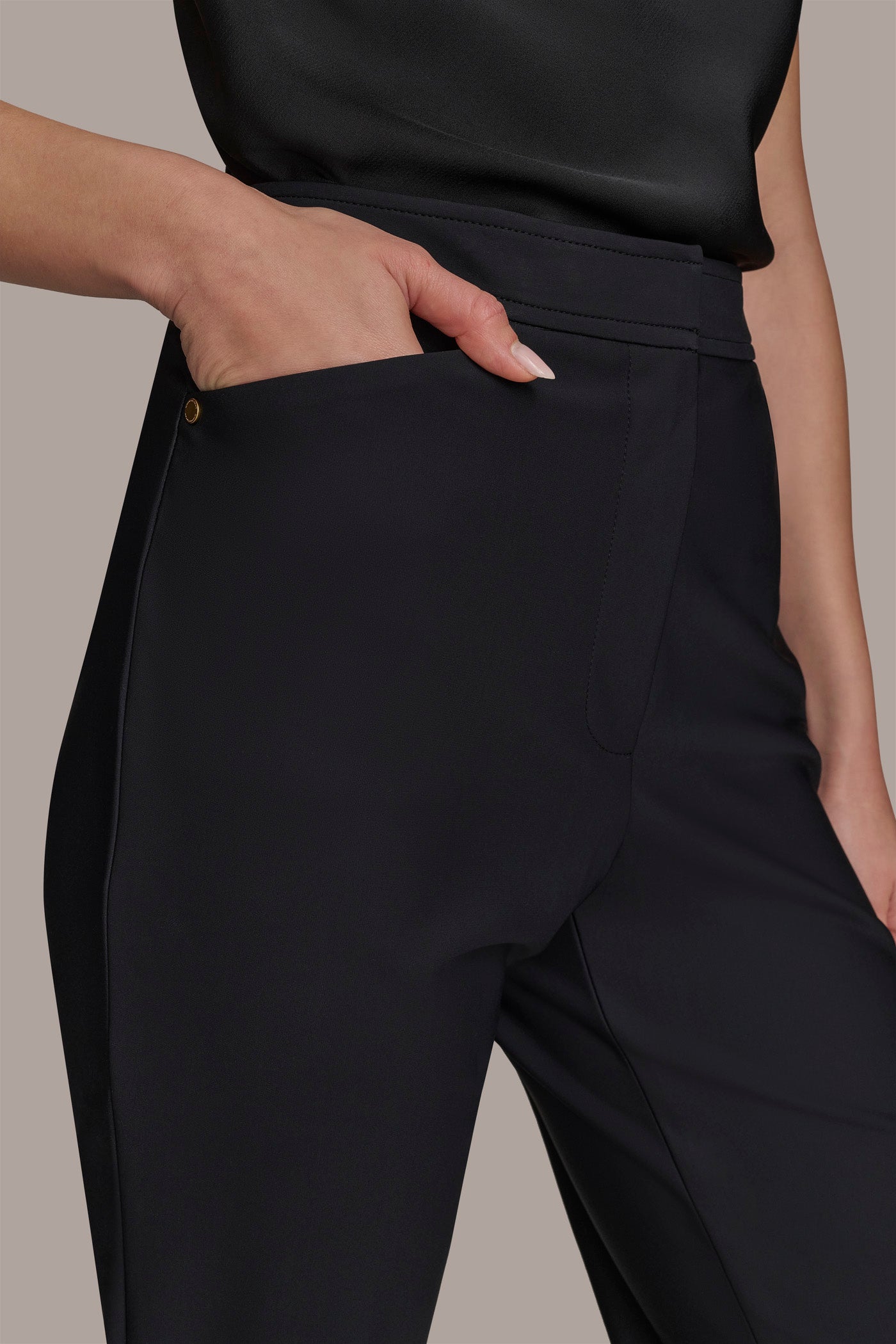 Black FLAT FRONT STRAIGHT PANT Donna Karan