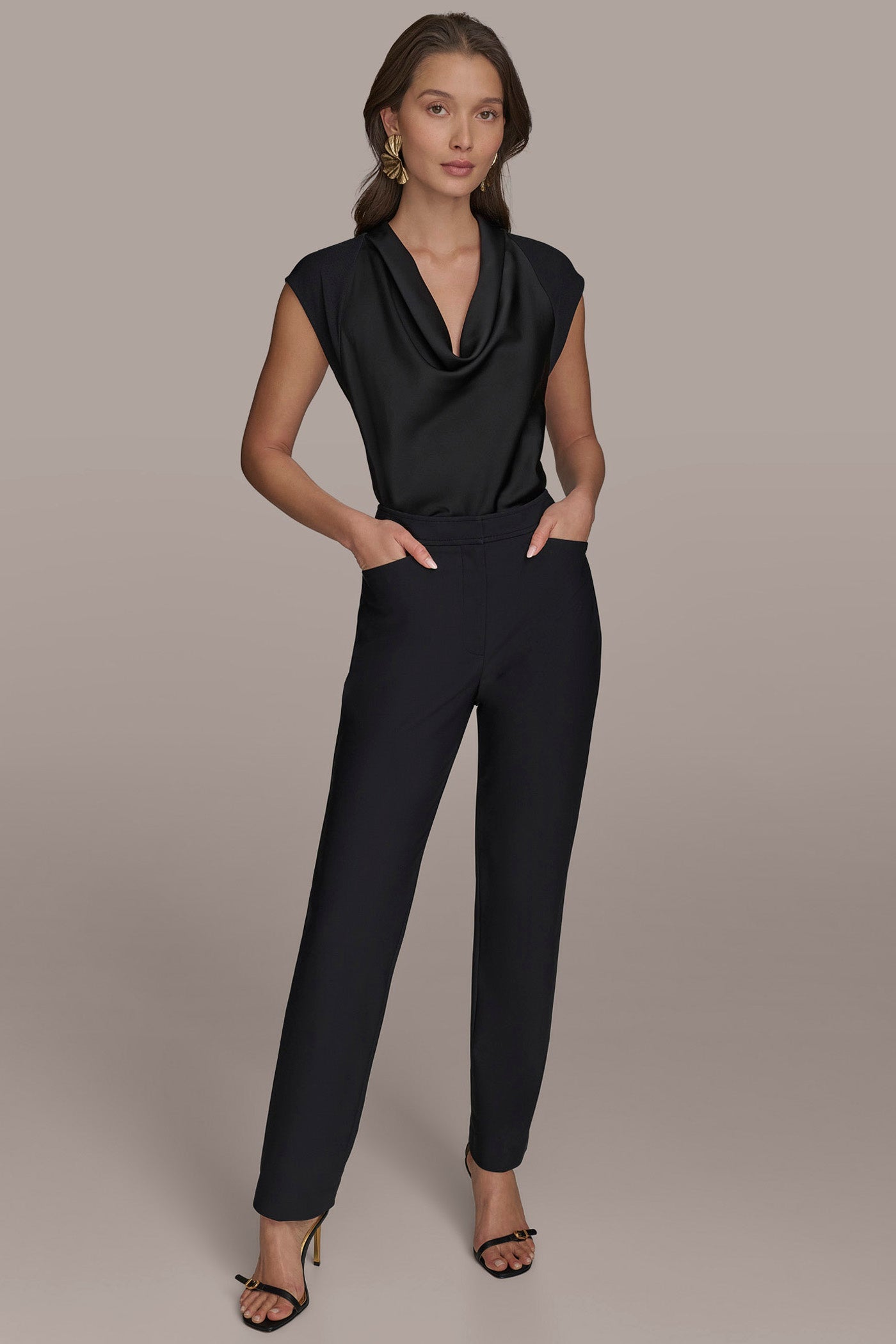 Black FLAT FRONT STRAIGHT PANT Donna Karan