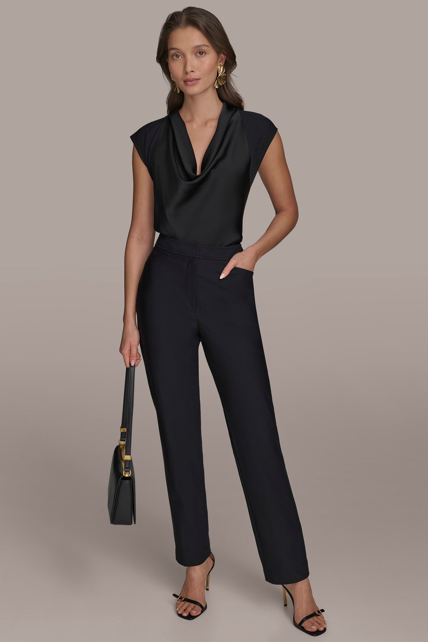 Black FLAT FRONT STRAIGHT PANT Donna Karan