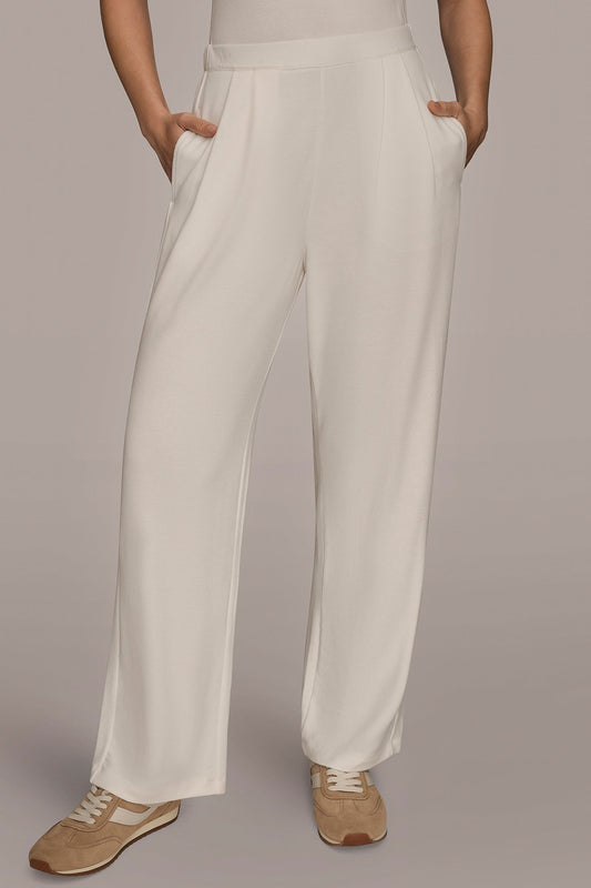 CREAM HIGH-RISE PLEATED PANT Donna Karan