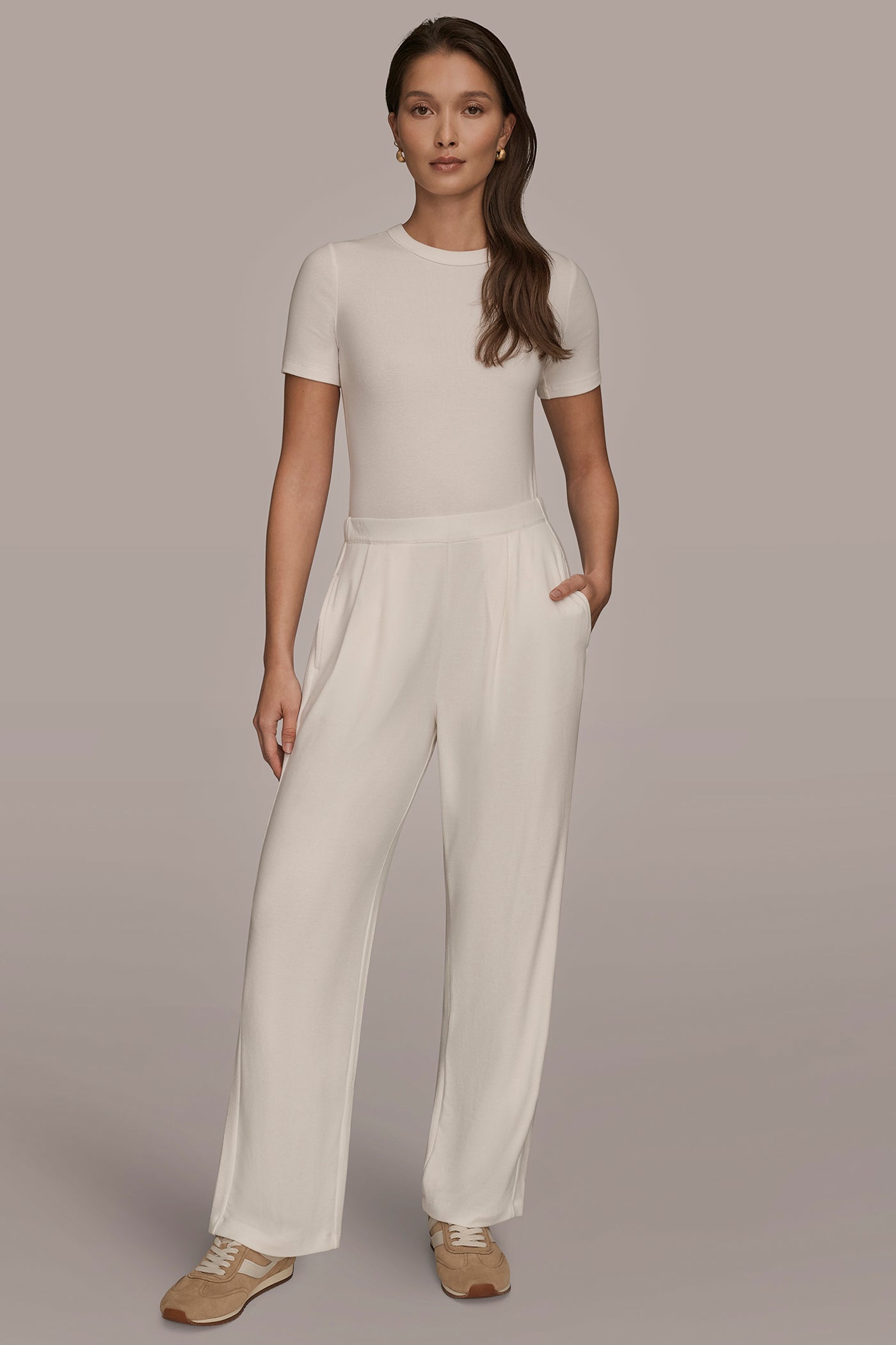 CREAM HIGH-RISE PLEATED PANT Donna Karan